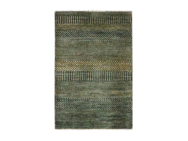 2'x3' Charcoal Black with Gold, Hand Knotted, Modern Grass Design, Sample, Wool and Silk, Tone on Tone, Lush and Plush, Mat, Oriental Rug HR76533