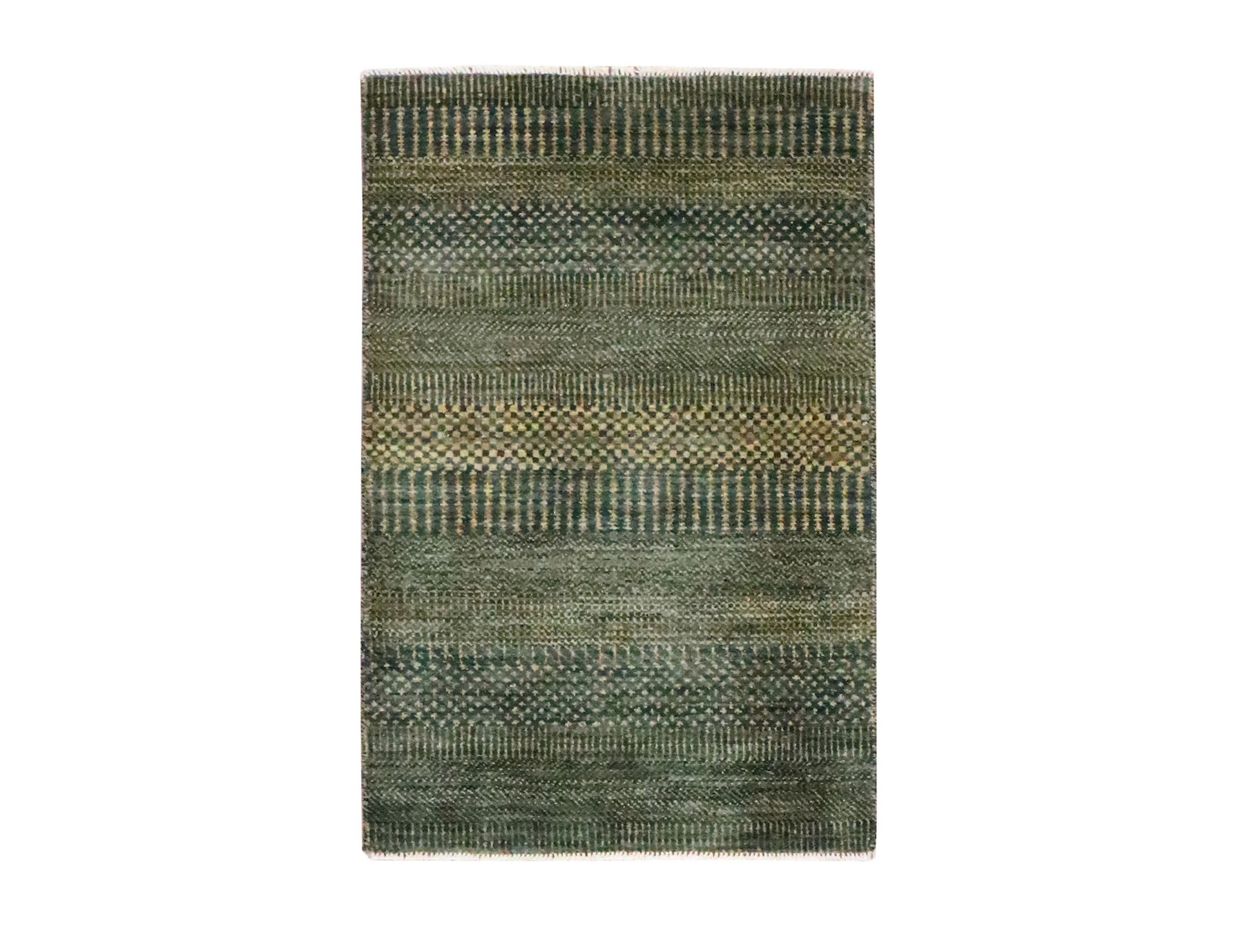 2'x3' Charcoal Black with Gold, Hand Knotted, Modern Grass Design, Sample, Wool and Silk, Tone on Tone, Lush and Plush, Mat, Oriental Rug HR76533
