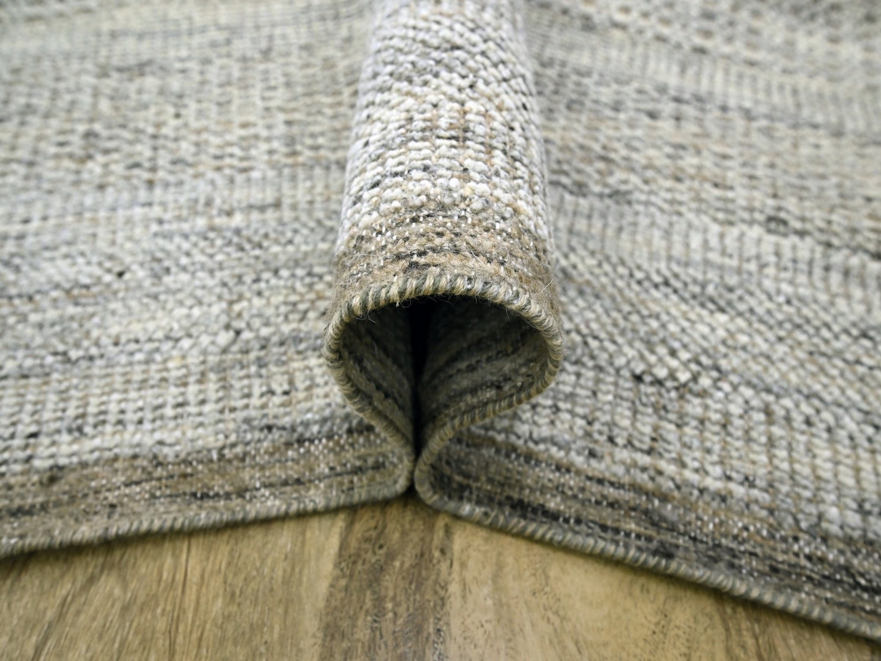 8'x10'3" Coffee Brown, Organic Wool, Hand Knotted, Oxidized & Distressed Grass Design with Exposed Warps, Oriental Rug HR76718 - Image 5