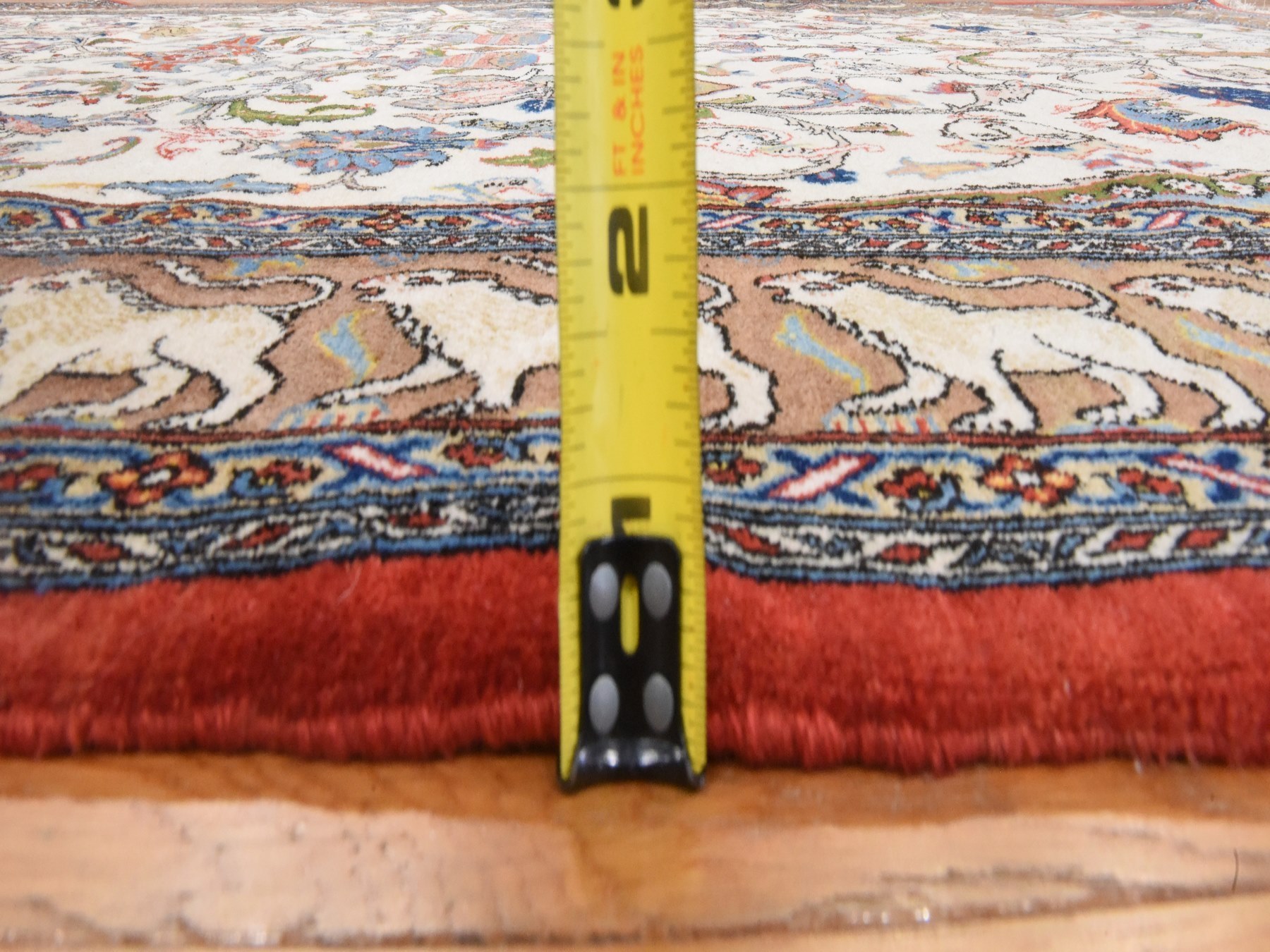 6'x9'5" Lace White, Vintage Persian Ghom, All Over Design with Angels and Faces, Pure Wool, Hand Knotted, Good Condition, Clean, Full Pile, Oriental Rug HR78523 - Image 8