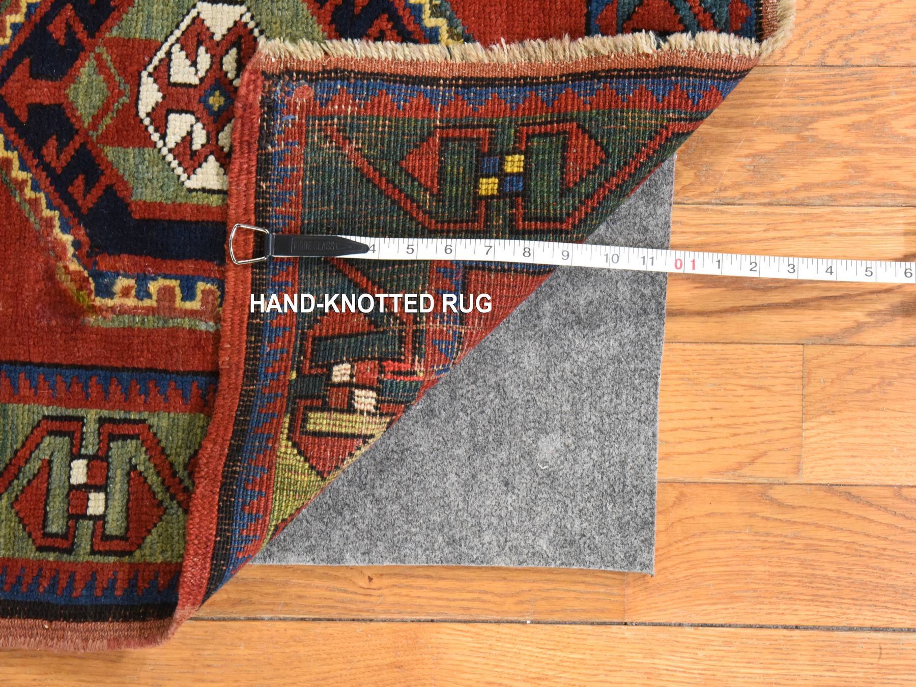 4'9"x7'1" Scarlet Red, Antique Caucasian Armenian Kazak, Pure Wool, Hand Knotted, Good Condition, Clean, Oriental Rug HR78531 - Image 5