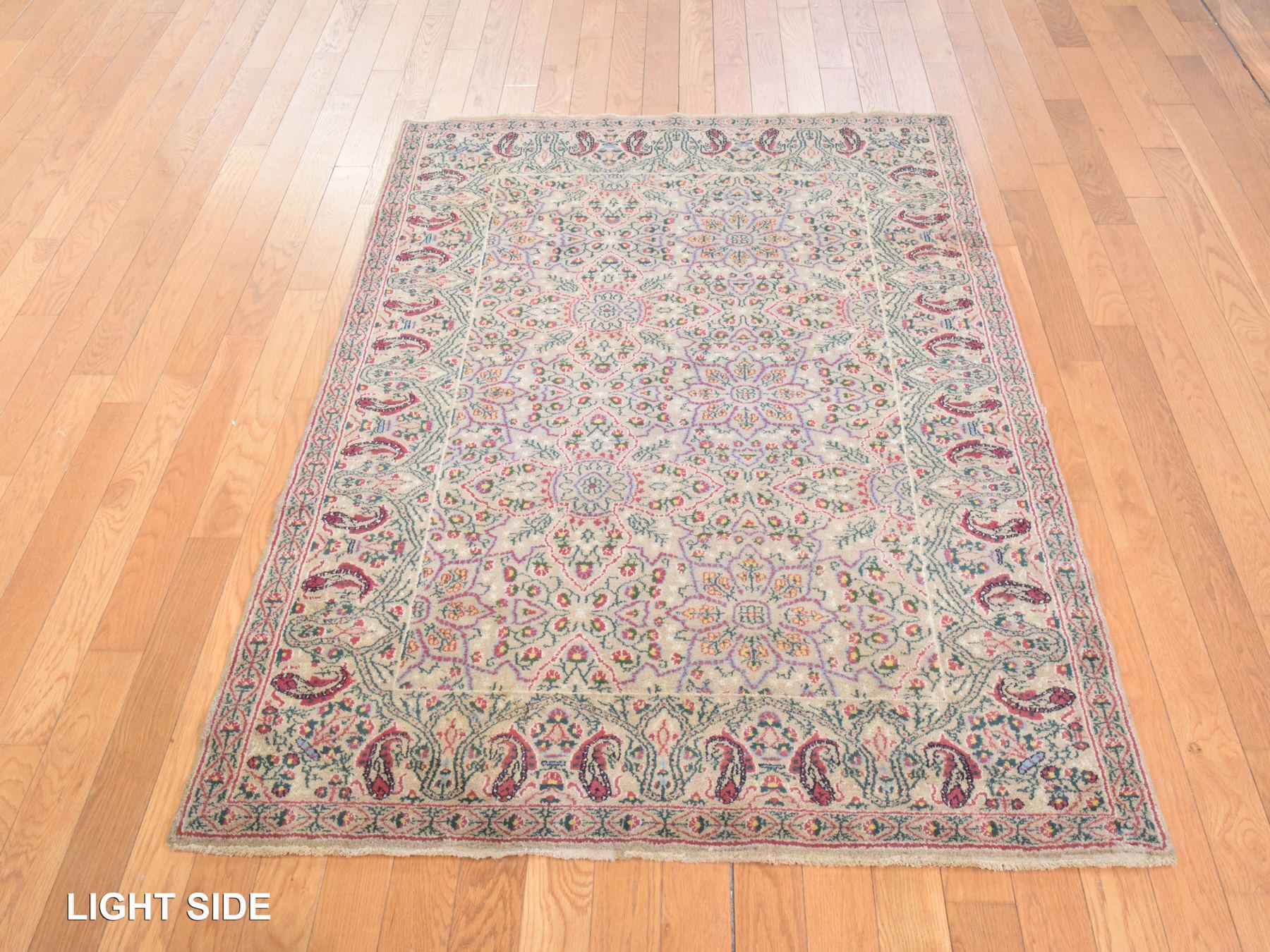 4'1"x5'10" Sand Brown, Vintage Persian Ghom, Flower Design, Pure Wool, Hand Knotted, Good Condition, Full Pile, Clean, Oriental Rug HR78533 - Image 3