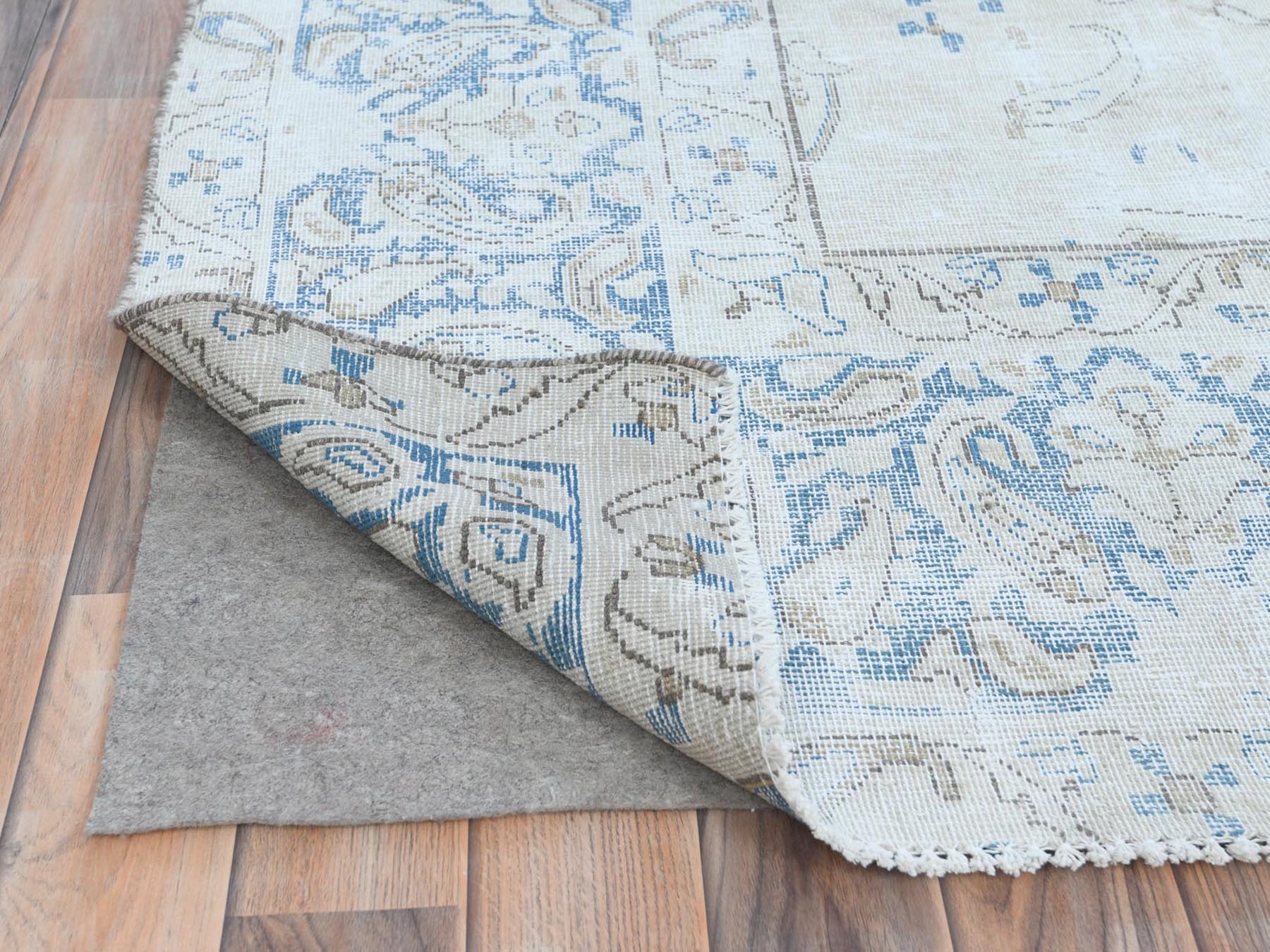 9'6"x12'6" Ivory Semi Antique Persian Kerman, Distressed Look, Hand Knotted Cropped Thin, Worn Wool Oriental Rug HR81259 - Image 4