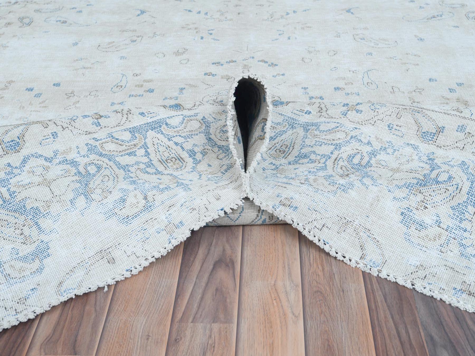9'6"x12'6" Ivory Semi Antique Persian Kerman, Distressed Look, Hand Knotted Cropped Thin, Worn Wool Oriental Rug HR81259 - Image 5