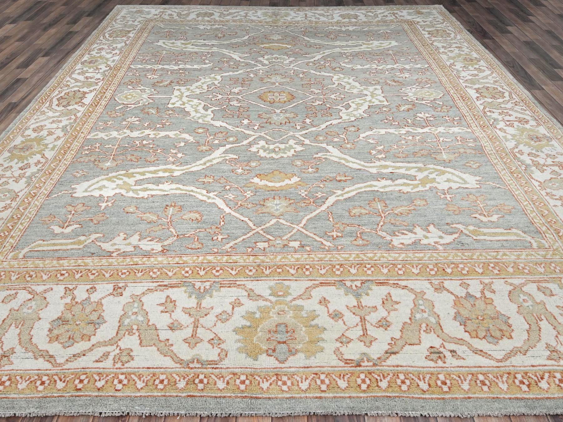 10'1"x13'8" Gainsboro Gray, Extra Soft Wool With Flowing And Open Design, Natural Dyes, Hand Knotted, Denser Weave, Supple Collection Oushak Oriental Rug HR86507 - Image 2