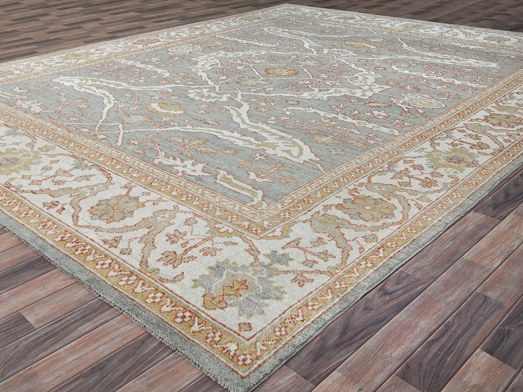 10'1"x13'8" Gainsboro Gray, Extra Soft Wool With Flowing And Open Design, Natural Dyes, Hand Knotted, Denser Weave, Supple Collection Oushak Oriental Rug HR86507 - Image 3