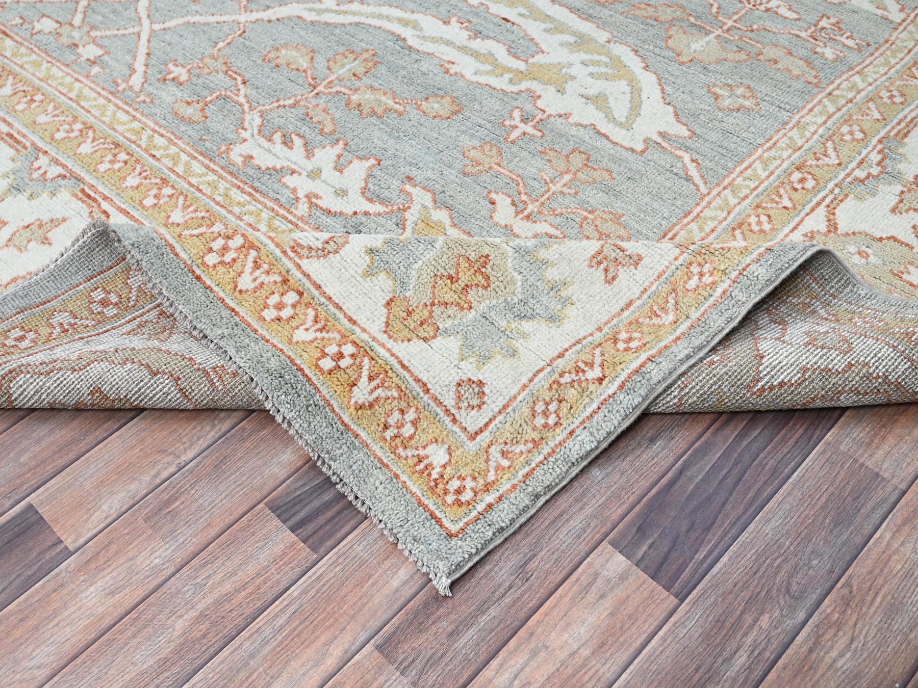 10'1"x13'8" Gainsboro Gray, Extra Soft Wool With Flowing And Open Design, Natural Dyes, Hand Knotted, Denser Weave, Supple Collection Oushak Oriental Rug HR86507 - Image 6