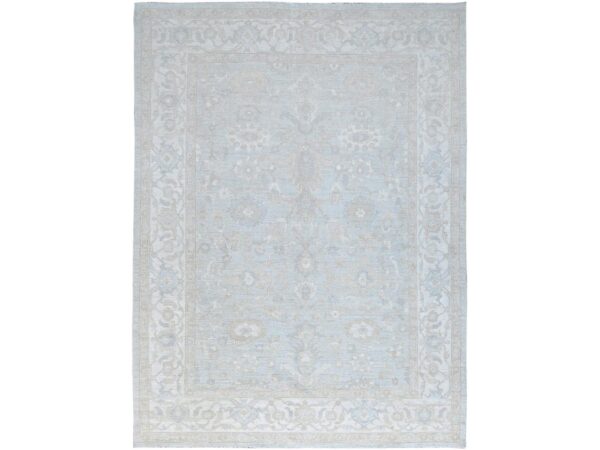 9'1"x12' Sterling Gray, Extra Soft Wool, White Wash Peshawar, Soft To The Touch, Hand Knotted, Geometric Design, Oriental Rug HR86705