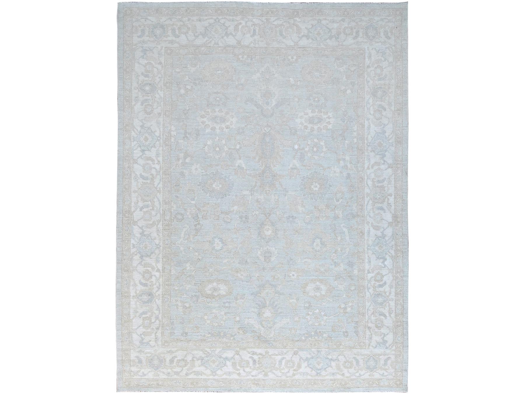 9'1"x12' Sterling Gray, Extra Soft Wool, White Wash Peshawar, Soft To The Touch, Hand Knotted, Geometric Design, Oriental Rug HR86705