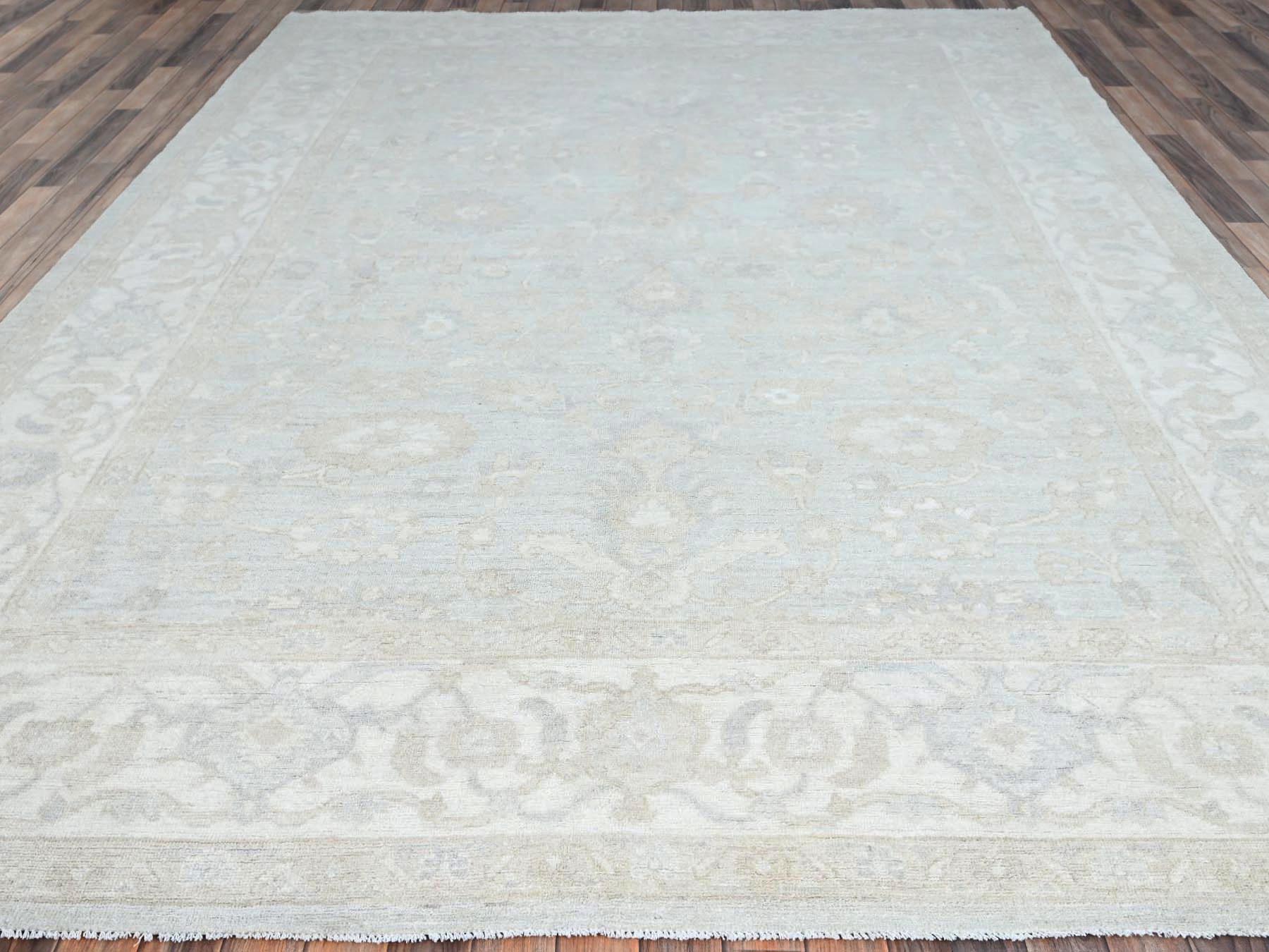 9'1"x12' Sterling Gray, Extra Soft Wool, White Wash Peshawar, Soft To The Touch, Hand Knotted, Geometric Design, Oriental Rug HR86705 - Image 2