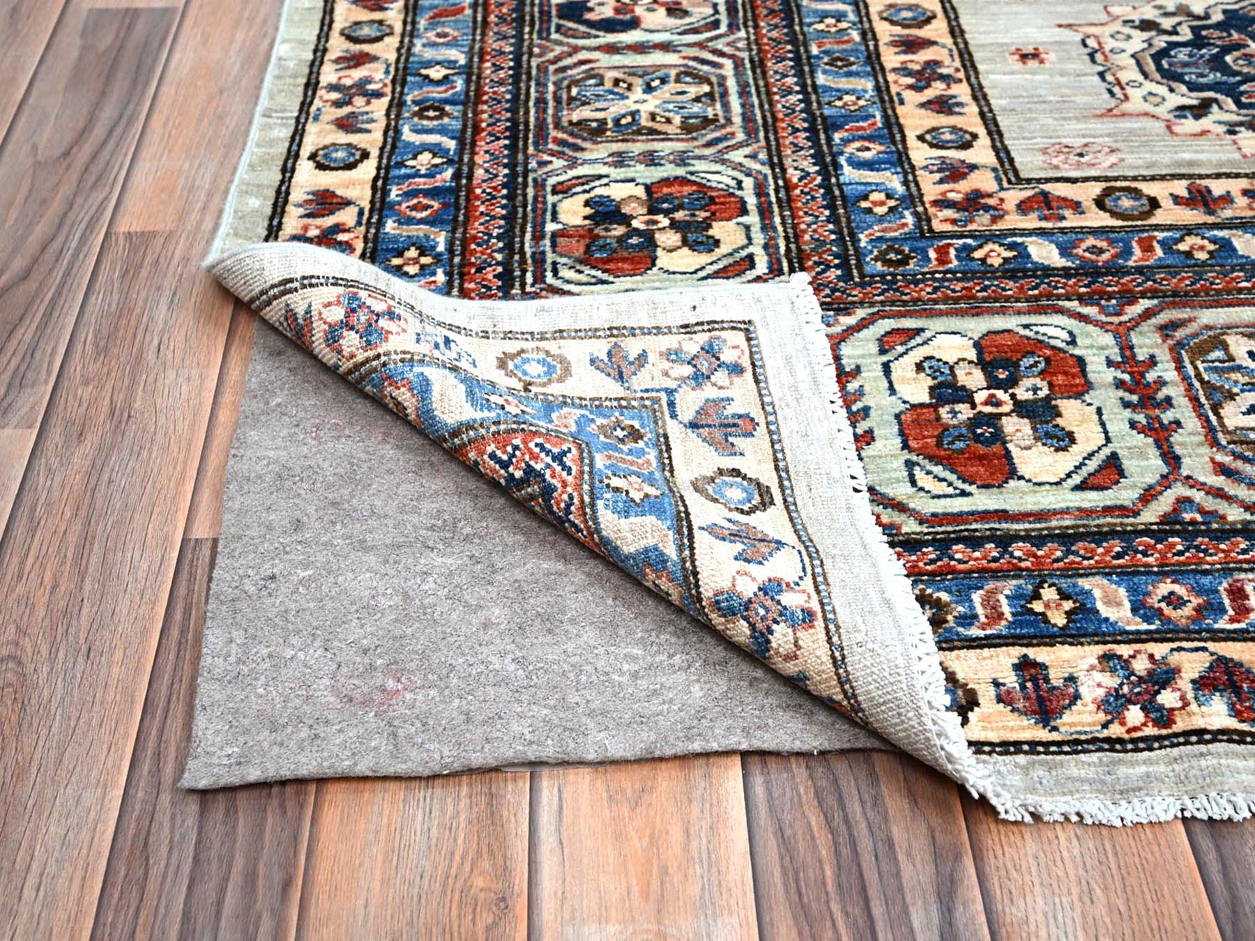 10'x13'8" Wickham Gray, Afghan Super Kazak with Geometric Medallions Design, Hand Knotted, Pure Wool, Denser Weave, Oriental Rug HR86886 - Image 5