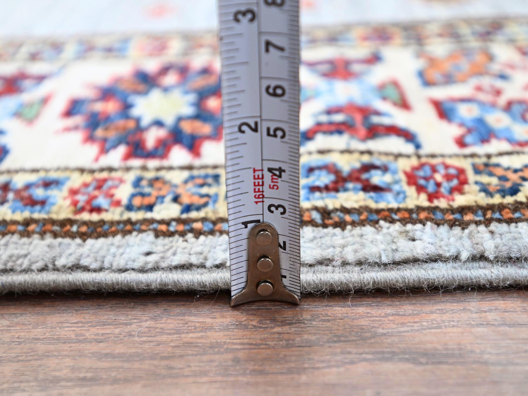 2'9"x18'2" Jubilee Gray and Cosmic Latte White, Vegetable Dyes, Denser Weave Organic Wool, Hand Knotted Afghan Super Kazak with Tribal Geometric Medallions, XL Runner Oriental Rug HR86916 - Image 6