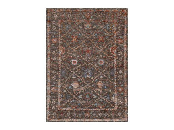 5'x7' Cedar Brown, Persian Scrolls Leaf and Flower Design, Striae Pattern, Hand Knotted, Textured Wool and Silk, Oriental Rug HR91133