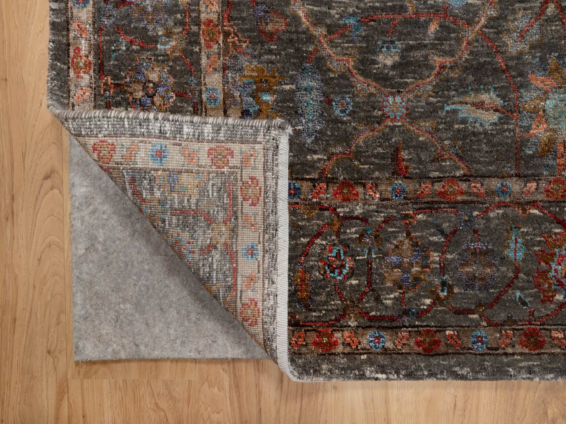 5'x7' Cedar Brown, Persian Scrolls Leaf and Flower Design, Striae Pattern, Hand Knotted, Textured Wool and Silk, Oriental Rug HR91133 - Image 3