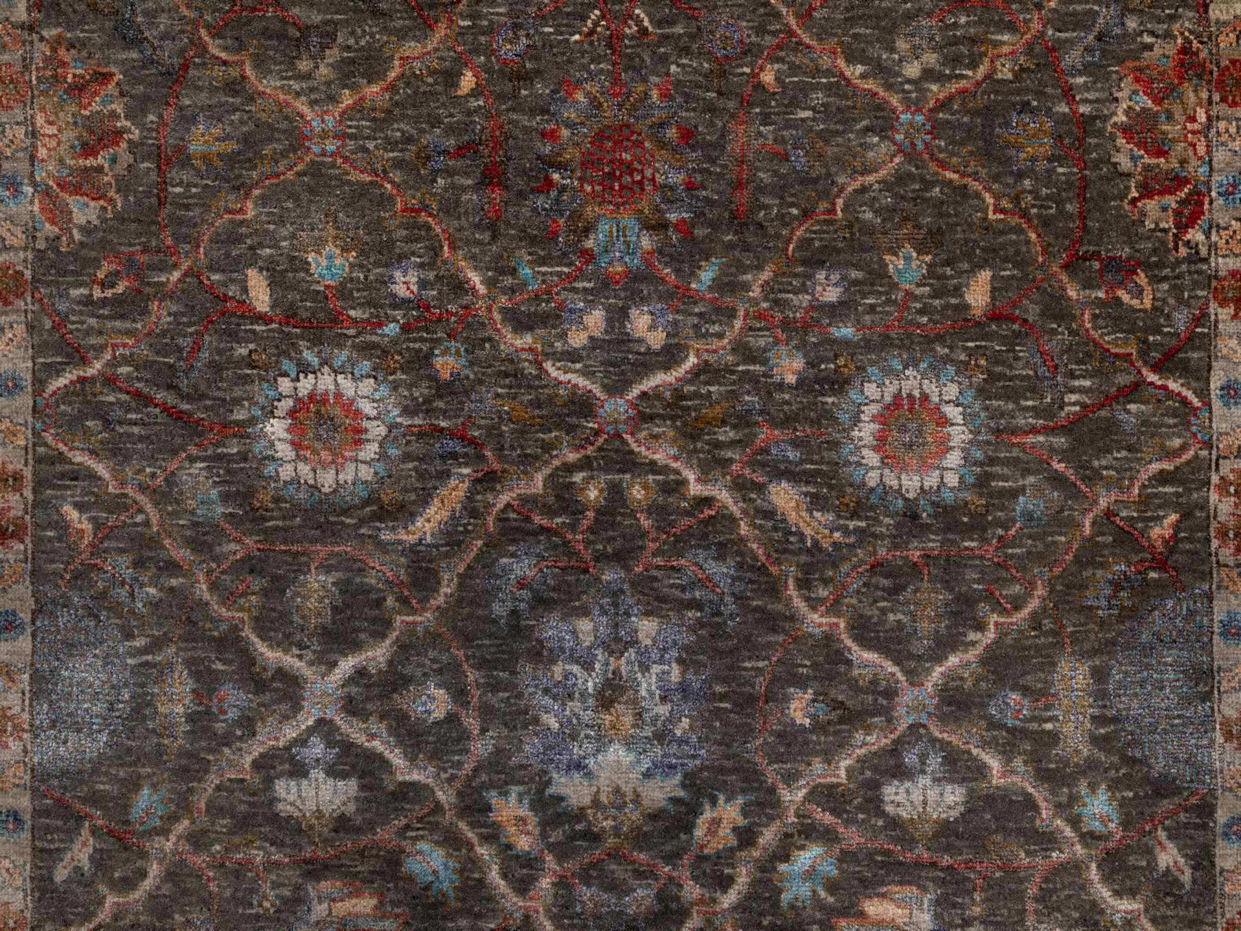 5'x7' Cedar Brown, Persian Scrolls Leaf and Flower Design, Striae Pattern, Hand Knotted, Textured Wool and Silk, Oriental Rug HR91133 - Image 5