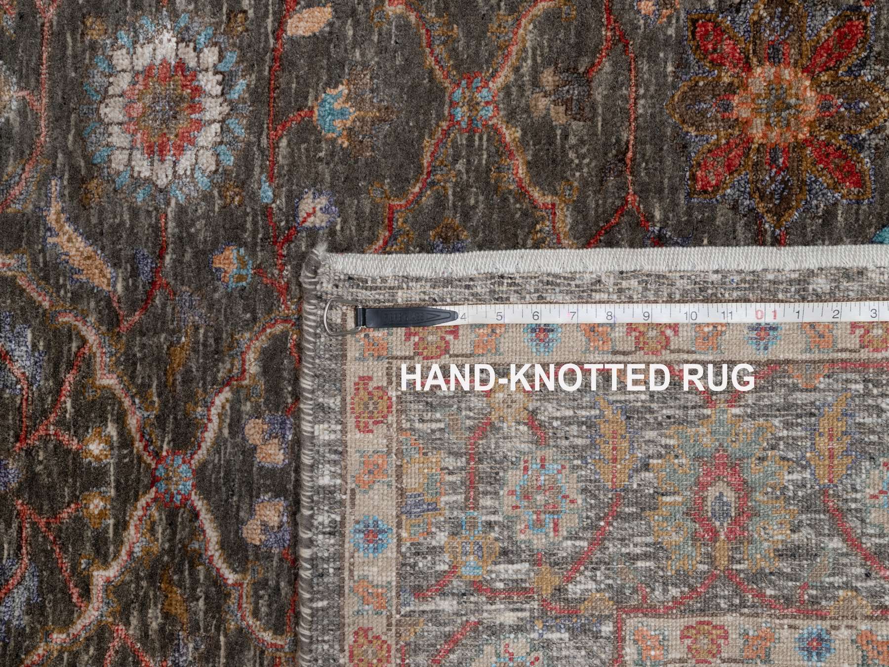 5'x7' Cedar Brown, Persian Scrolls Leaf and Flower Design, Striae Pattern, Hand Knotted, Textured Wool and Silk, Oriental Rug HR91133 - Image 8