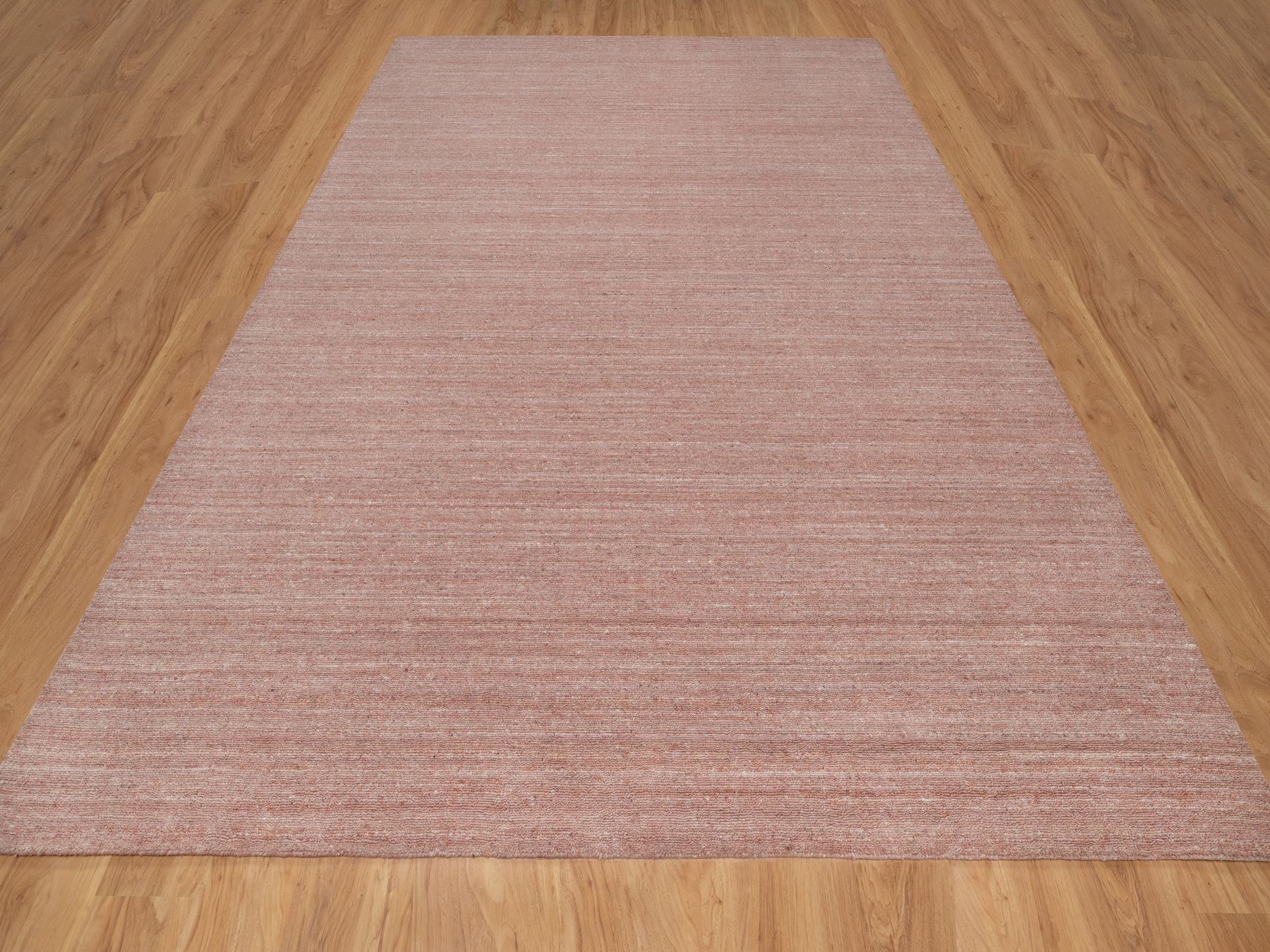 9'x12' Flamingo Pink, Soft Wool, Hand Loomed, Plain Modern Striae Design, Tone on Tone, Oriental Rug HR91196 - Image 2
