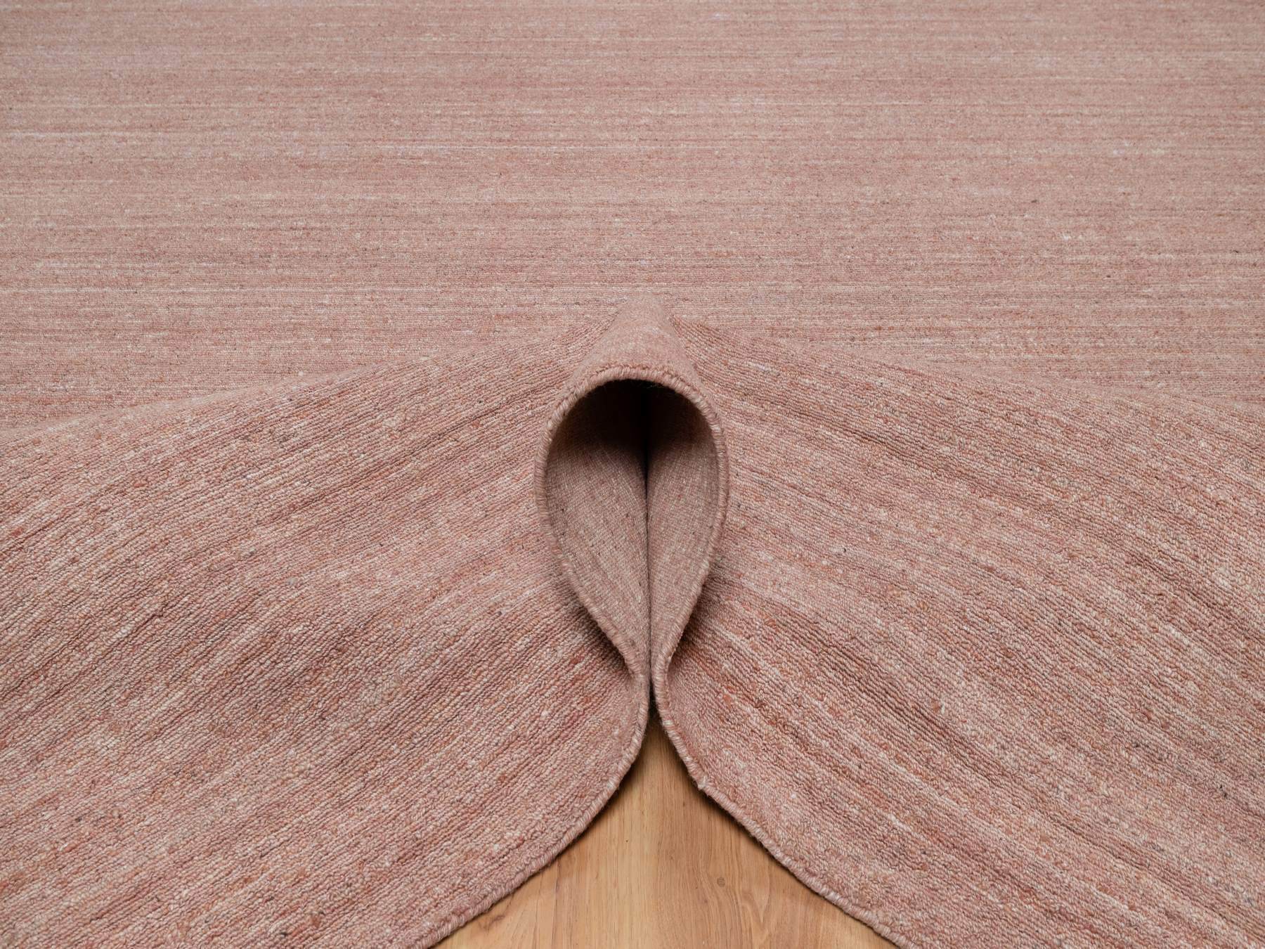 9'x12' Flamingo Pink, Soft Wool, Hand Loomed, Plain Modern Striae Design, Tone on Tone, Oriental Rug HR91196 - Image 5