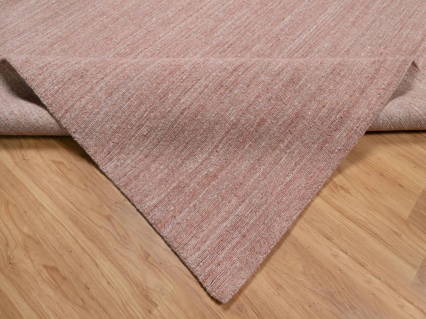 9'x12' Flamingo Pink, Soft Wool, Hand Loomed, Plain Modern Striae Design, Tone on Tone, Oriental Rug HR91196 - Image 6
