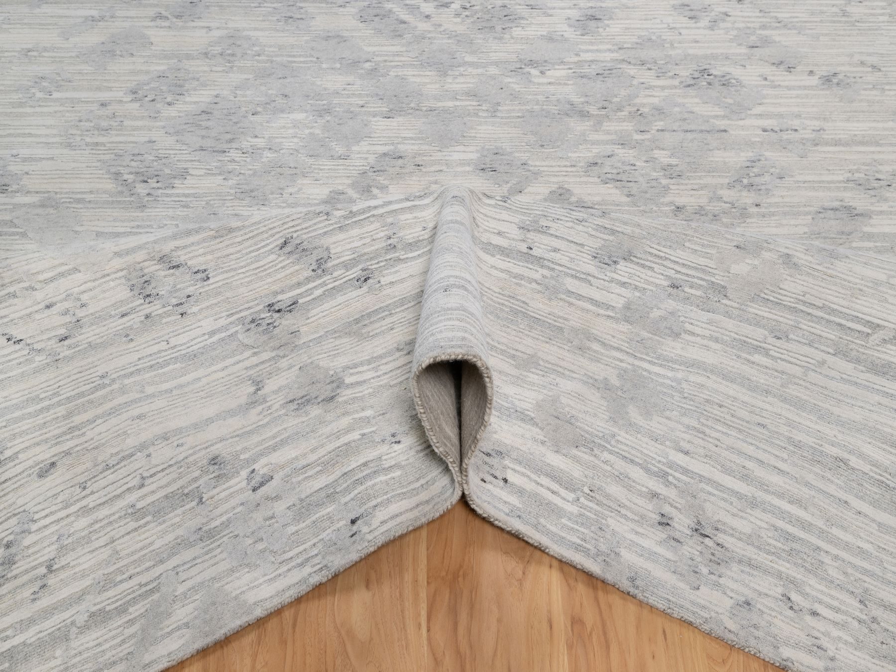 9'x12'1" Cream White, Modern Design, Hand Knotted, Hand Spun Undyed Natural Wool, Oriental Rug HR91859 - Image 5