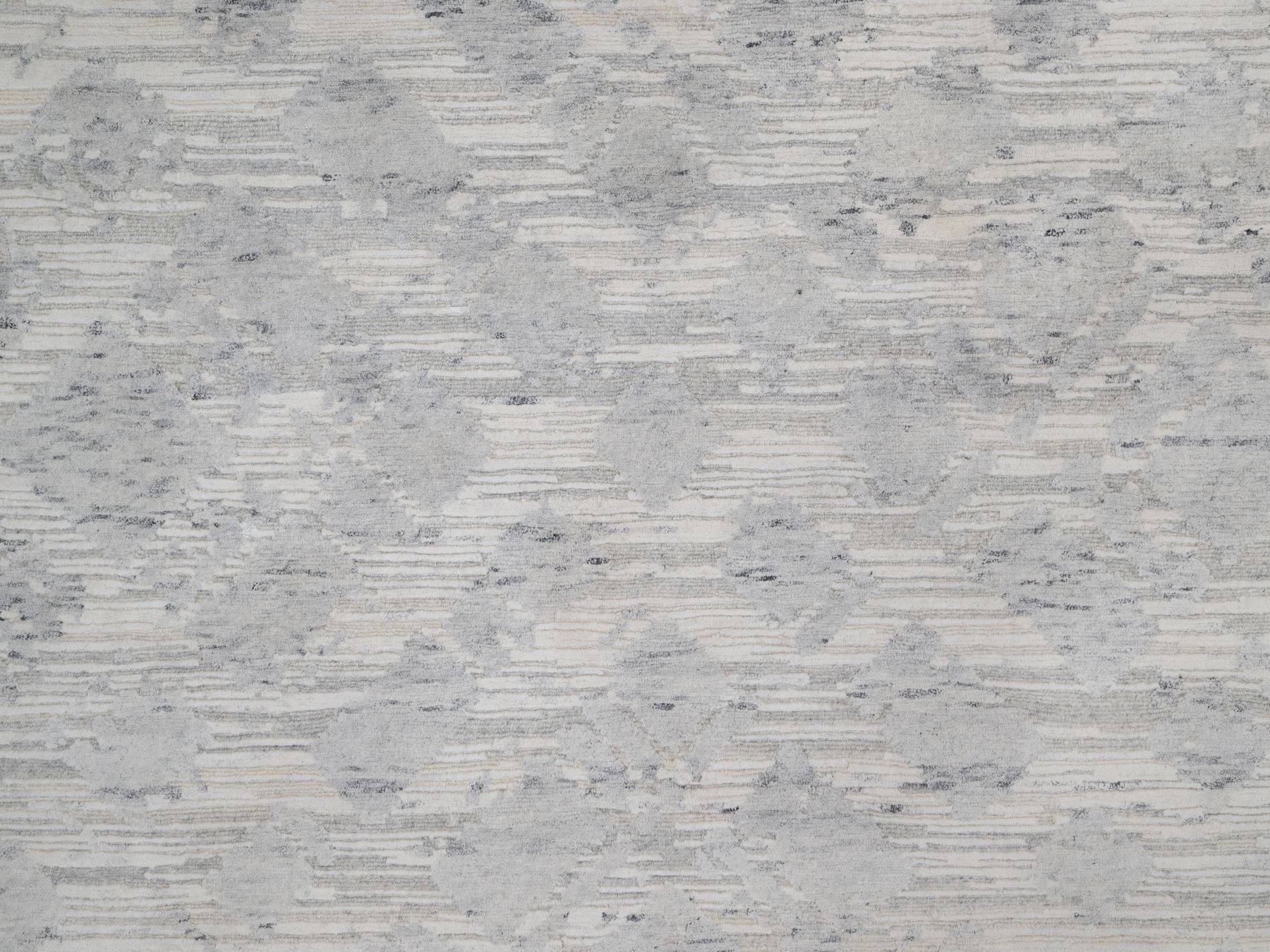 9'x12'1" Cream White, Modern Design, Hand Knotted, Hand Spun Undyed Natural Wool, Oriental Rug HR91859 - Image 8