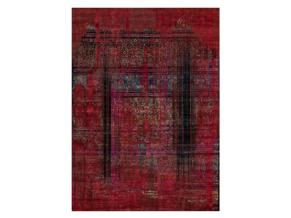 8'8"x12' Cherry Red, Broken and Erased Persian Pattern, Sari Silk with Oxidized Wool, Hand Knotted, Oriental Rug HR91893