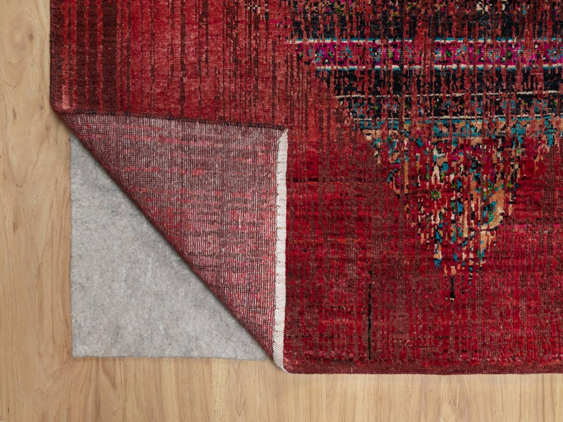 8'8"x12' Cherry Red, Broken and Erased Persian Pattern, Sari Silk with Oxidized Wool, Hand Knotted, Oriental Rug HR91893 - Image 4