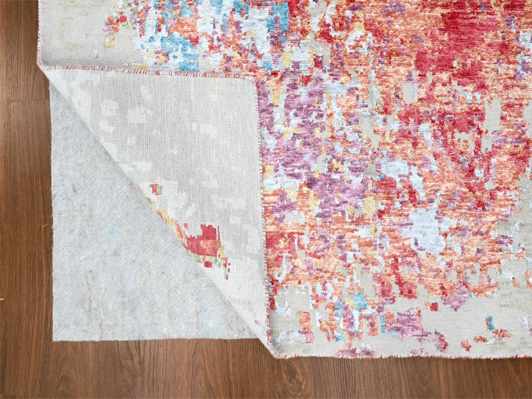 9'1"x12' Imperial Red, Colorful Abstract Design, Wool and Plant Based Silk, Hand Knotted, Nepali Weave, Modern, Oriental Rug HR10271 - Image 4