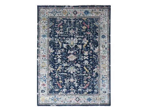 9'1"x12' Imperial Blue, Broken and Erased Persian Heriz All Over Design, Soft Color Palette, Hand Knotted, 100% Wool, Denser Weave, Oriental Rug HR10320