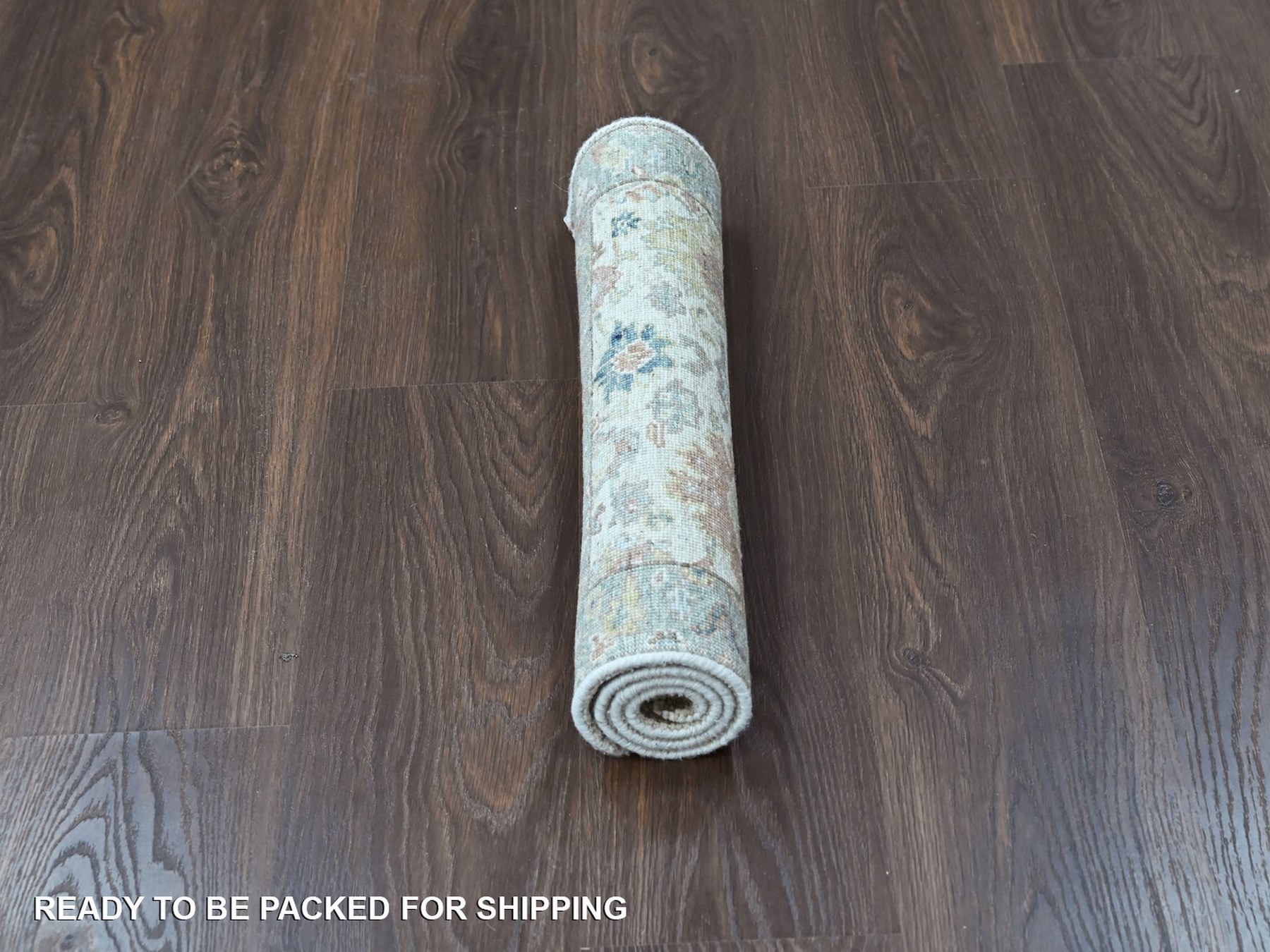 2'x3' Beige, Oushak with All Over Design, Dense Weave, Thick and Plush, Hand Knotted, Pure Wool, Mat, Sample, Oriental Rug HR10363 - Image 5