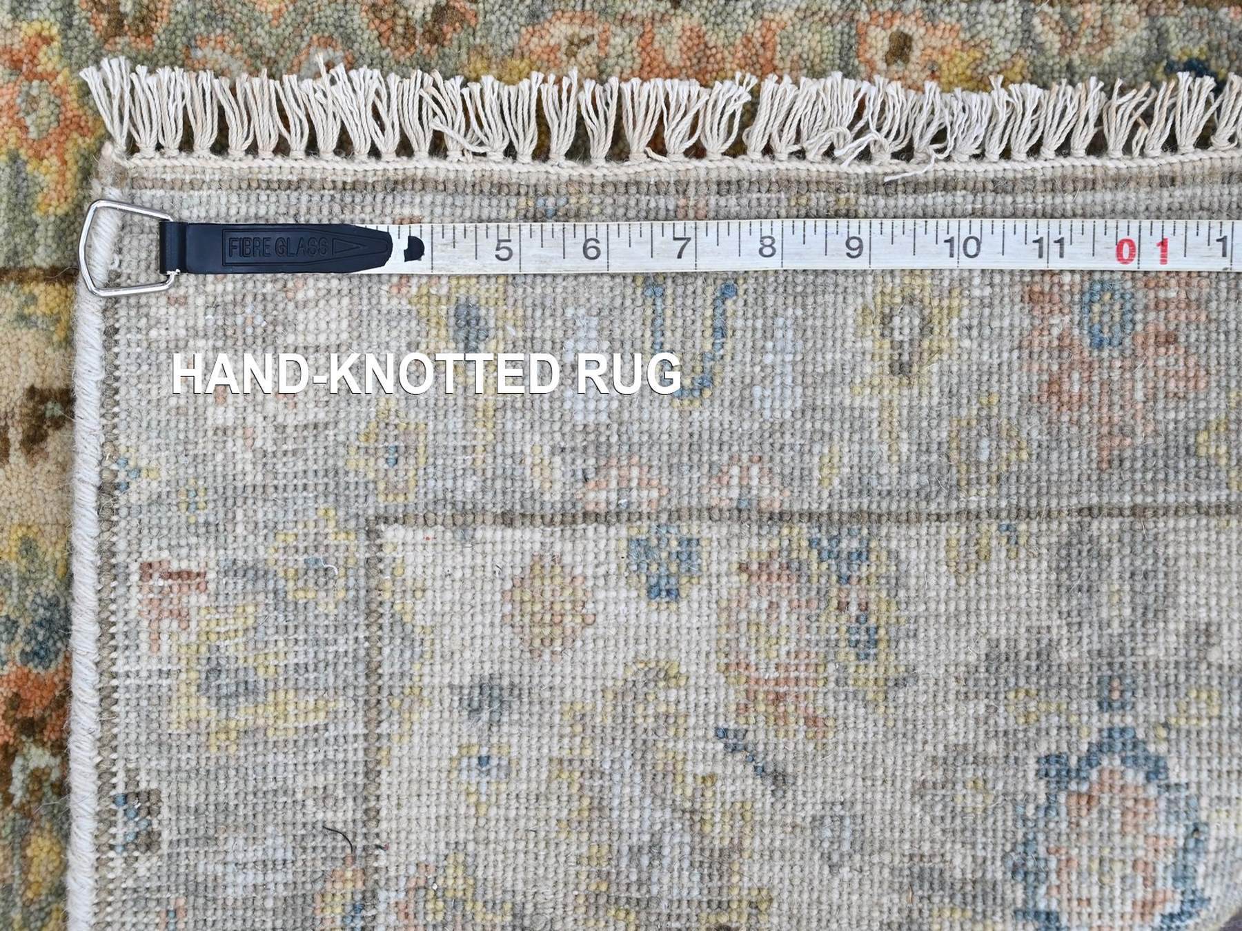 2'x3' Beige, Oushak with All Over Design, Dense Weave, Thick and Plush, Hand Knotted, Pure Wool, Mat, Sample, Oriental Rug HR10363 - Image 7