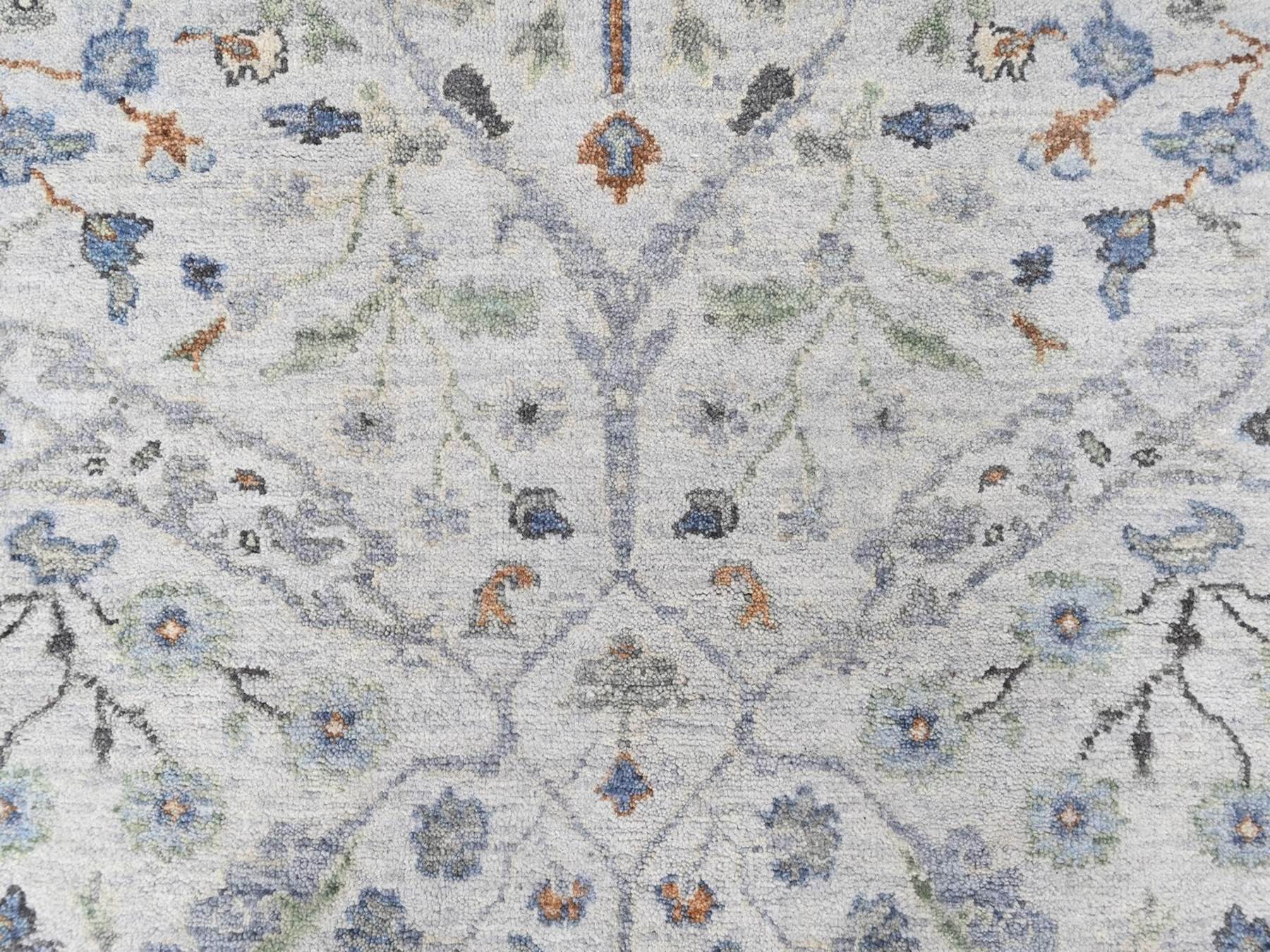 5'x7' Oyster Gray, Oushak with Floral Motifs, Hand Knotted, Soft Pile, Denser Weave, Pure Wool, Oriental Rug HR10366 - Image 5
