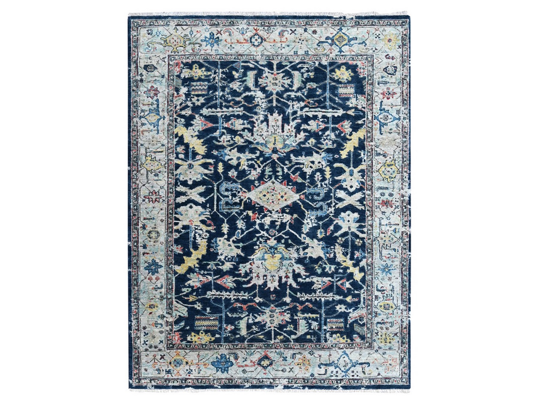 5'1"x6'9" Denim Blue, Broken and Erased Persian Heriz All Over Design, Soft Color Palette, Hand Knotted, 100% Wool, Denser Weave, Oriental Rug HR10372