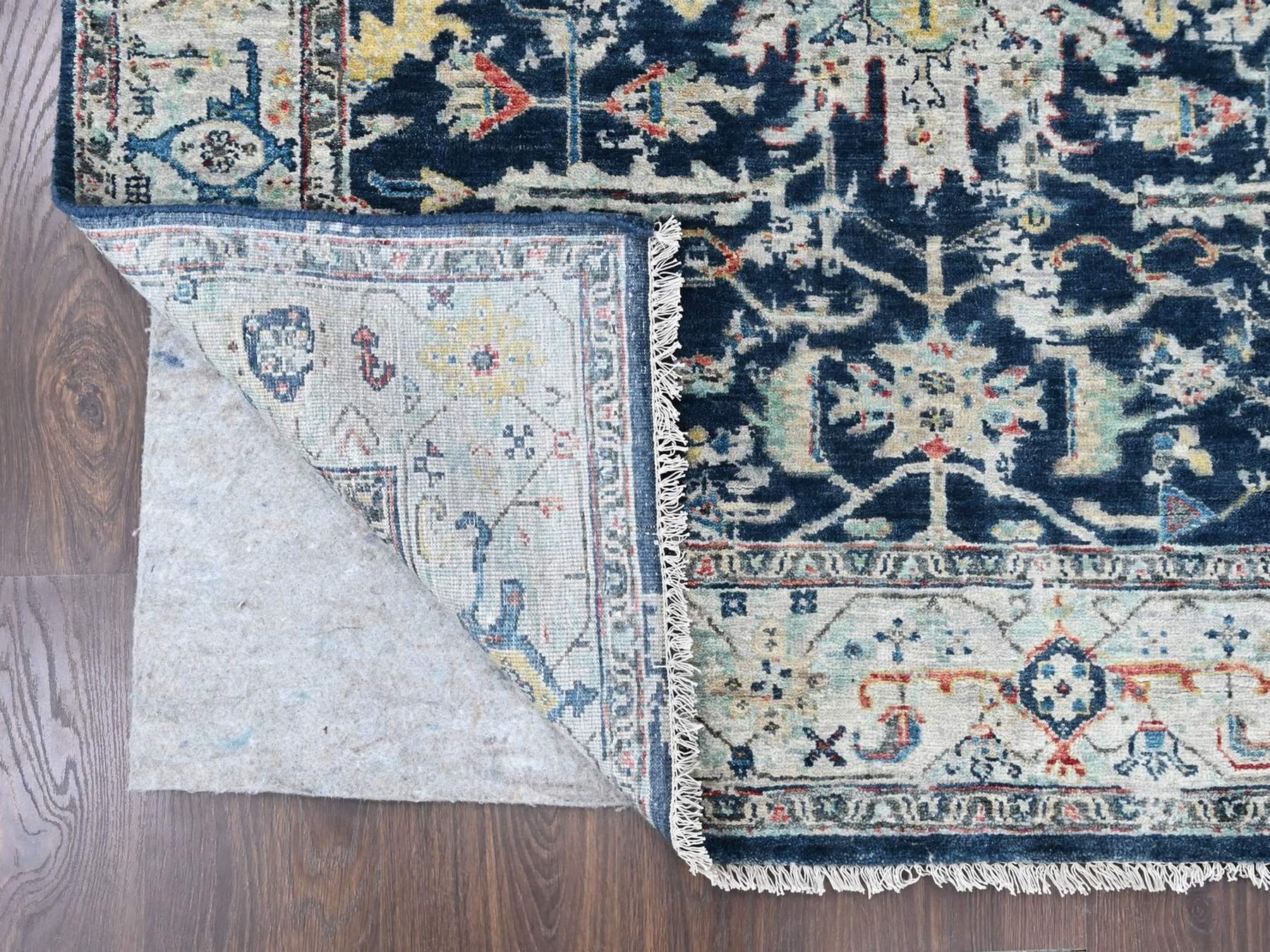 5'1"x6'9" Denim Blue, Broken and Erased Persian Heriz All Over Design, Soft Color Palette, Hand Knotted, 100% Wool, Denser Weave, Oriental Rug HR10372 - Image 3