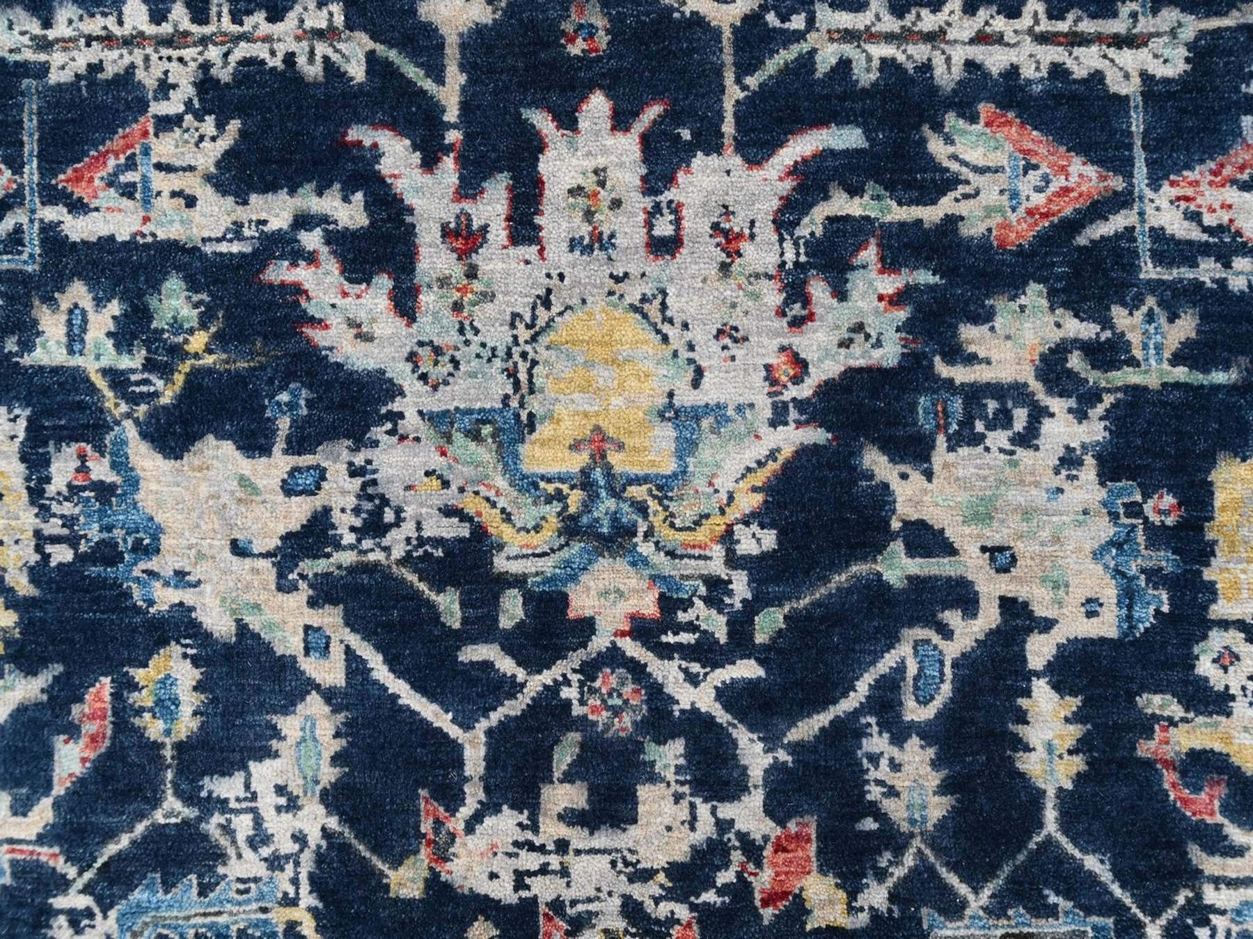 5'1"x6'9" Denim Blue, Broken and Erased Persian Heriz All Over Design, Soft Color Palette, Hand Knotted, 100% Wool, Denser Weave, Oriental Rug HR10372 - Image 5