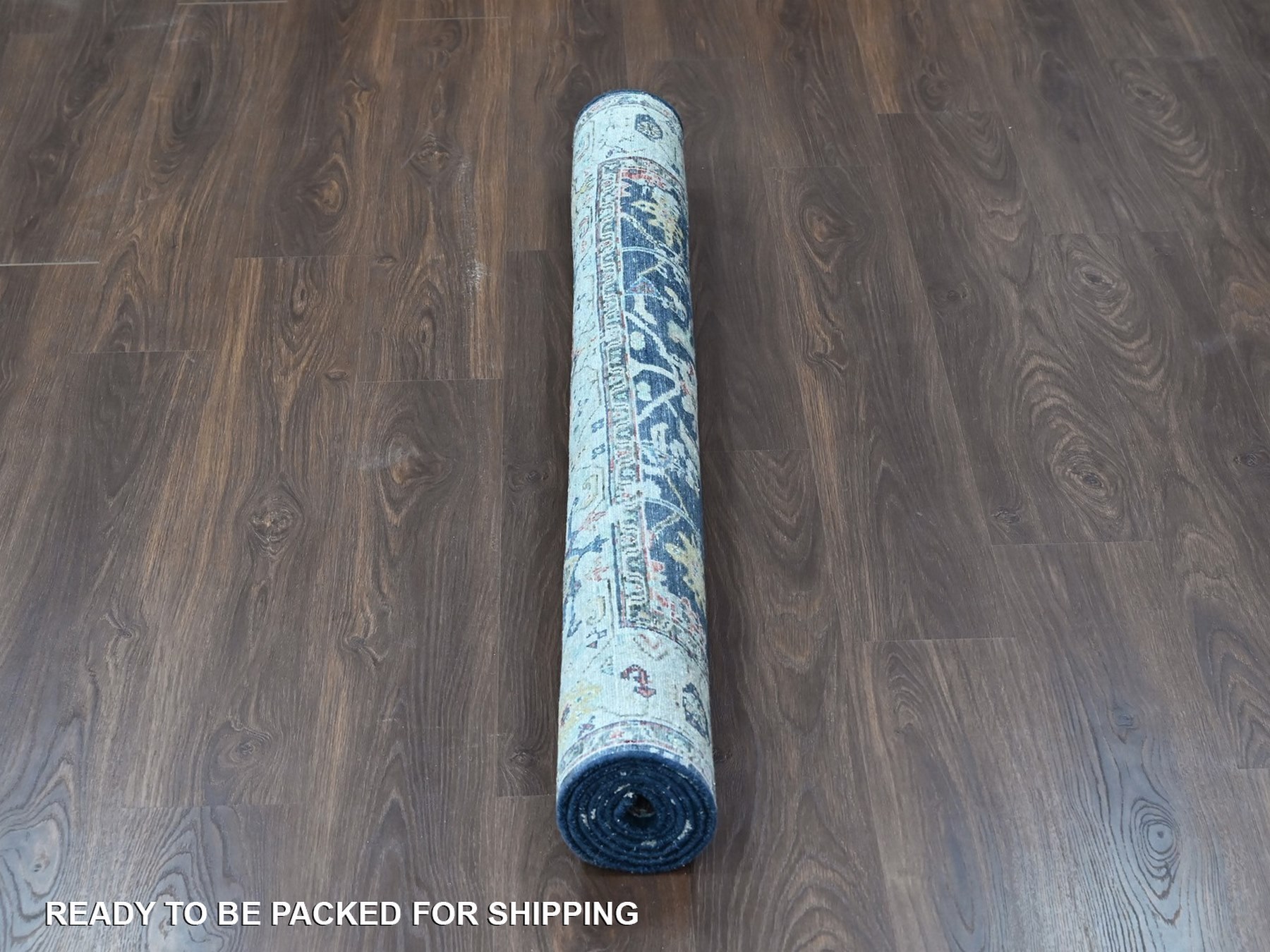 5'1"x6'9" Denim Blue, Broken and Erased Persian Heriz All Over Design, Soft Color Palette, Hand Knotted, 100% Wool, Denser Weave, Oriental Rug HR10372 - Image 6