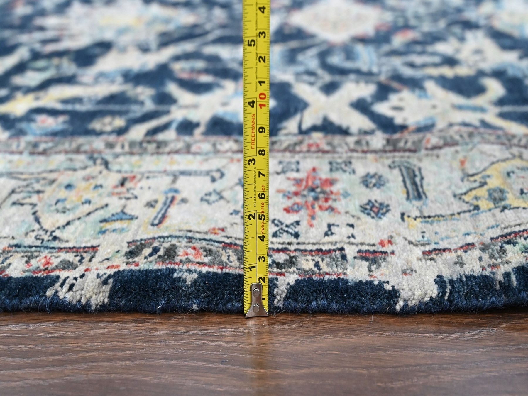 5'1"x6'9" Denim Blue, Broken and Erased Persian Heriz All Over Design, Soft Color Palette, Hand Knotted, 100% Wool, Denser Weave, Oriental Rug HR10372 - Image 7