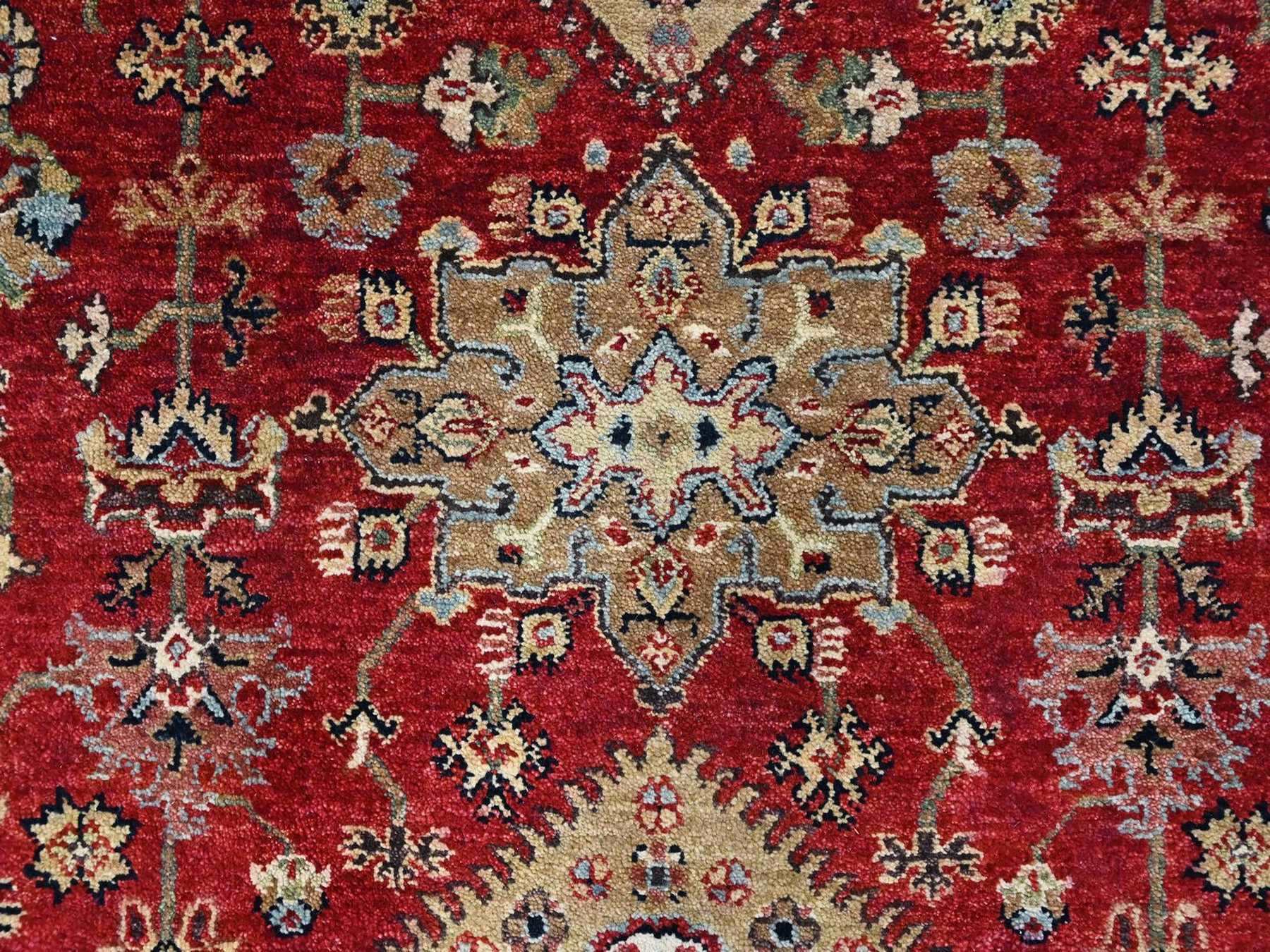 9'2"x12'1" Crimson Red, Soft Wool, Karajeh Design with Geometric Medallions, Hand Knotted, Oriental Rug HR10377 - Image 8