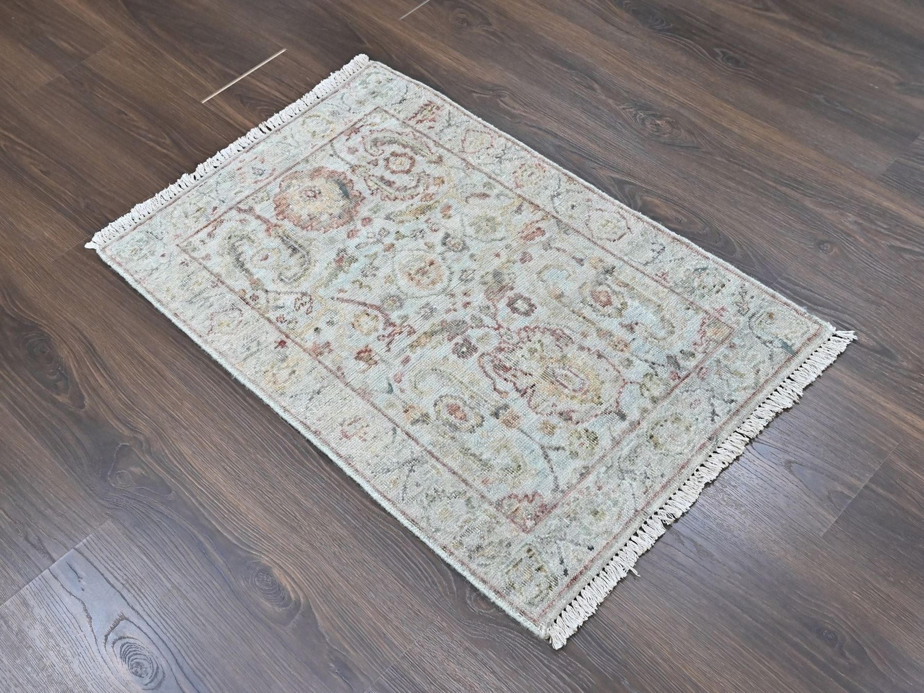 2'x3' Light Gray, Zero Pile, Distressed, Ziegler Mahal Design, Pure Wool, Hand Knotted, Oriental Rug HR10398 - Image 2