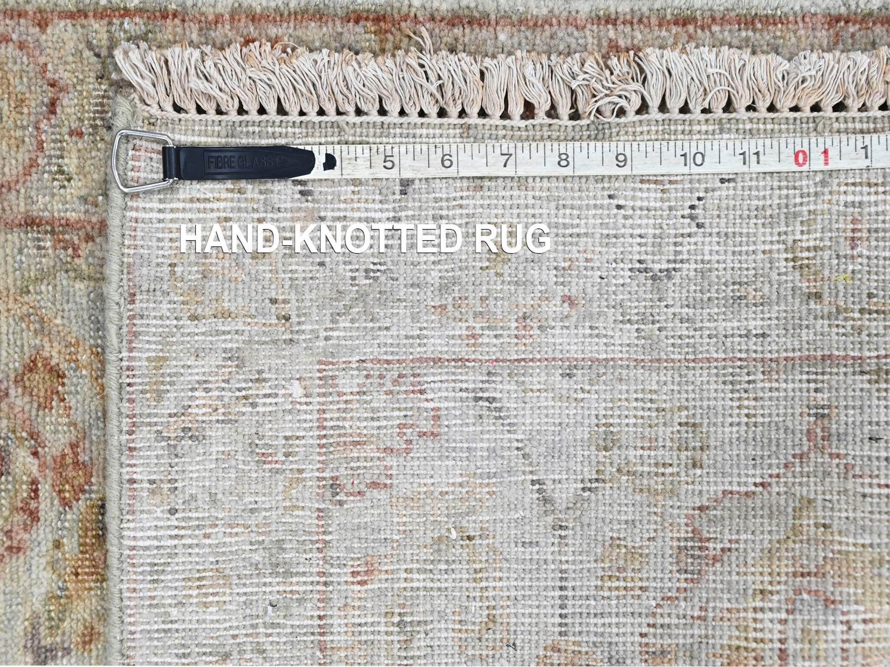 2'x3' Light Gray, Zero Pile, Distressed, Ziegler Mahal Design, Pure Wool, Hand Knotted, Oriental Rug HR10398 - Image 7