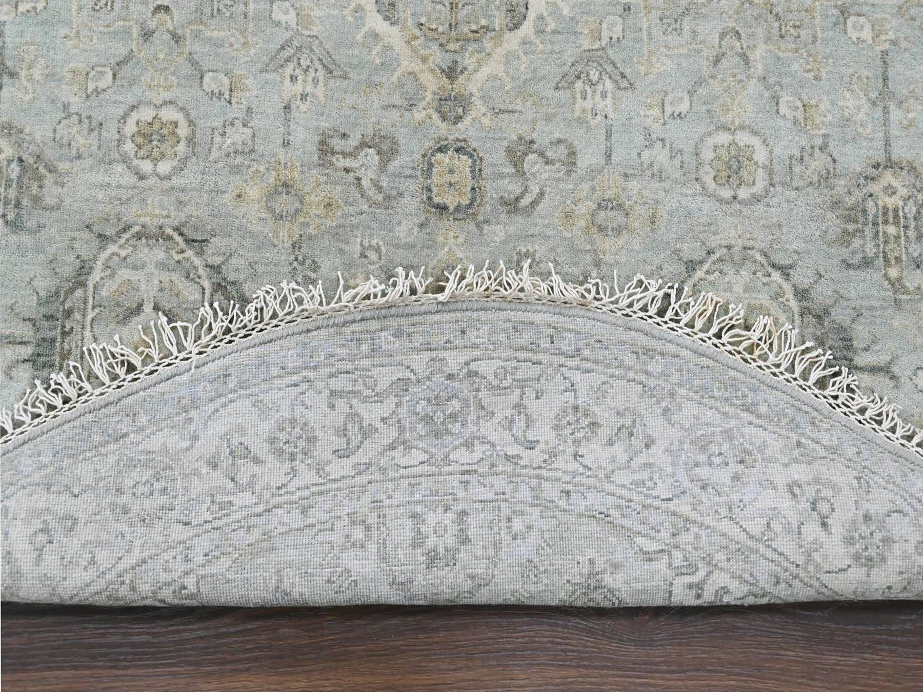6'x6' Greenish Gray, Hand Knotted, 100% Wool, Karajeh Design with Geometric Medallions, Round, Oriental Rug HR10409 - Image 3