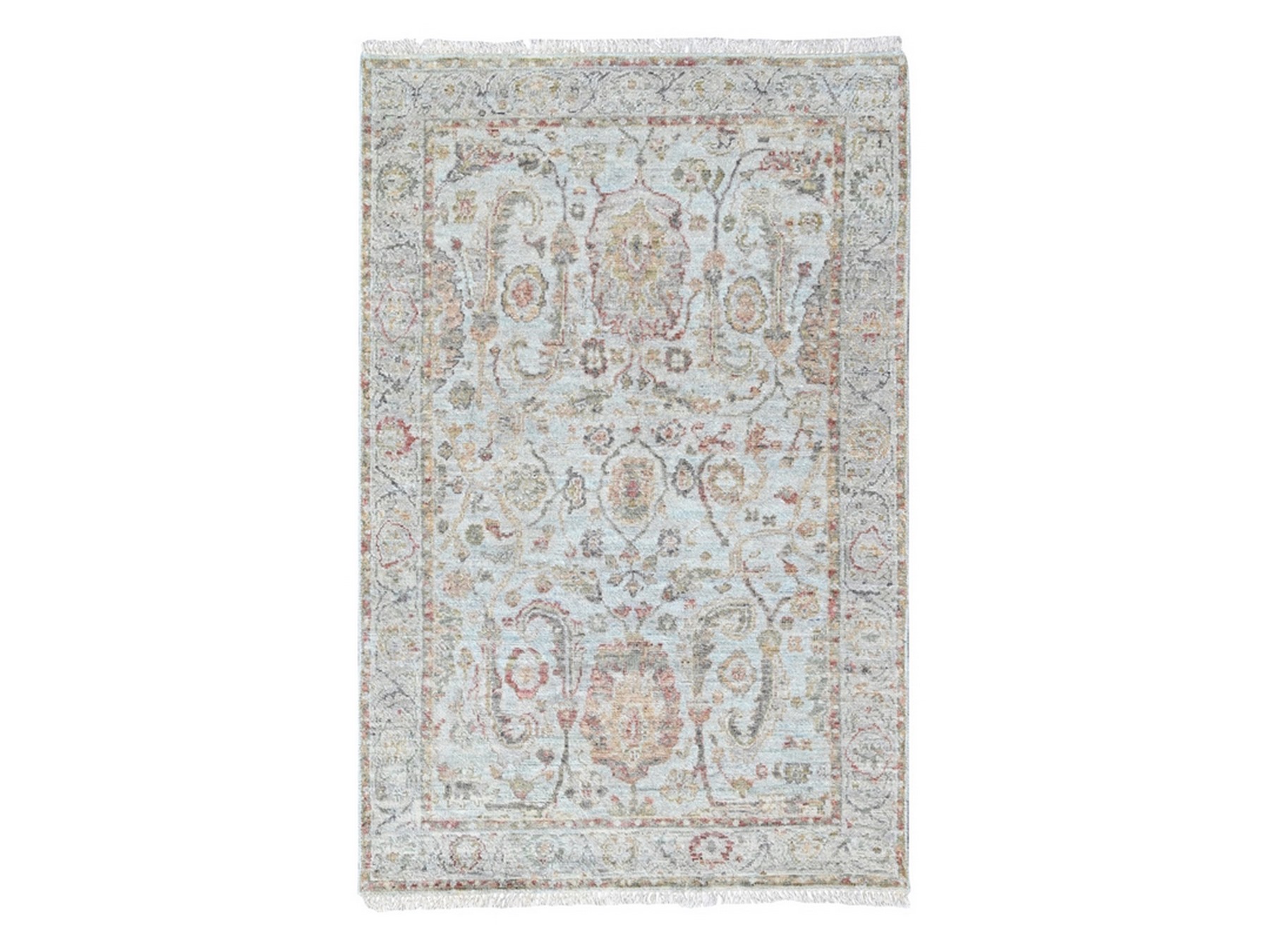 3'1"x5' Light Gray, Zero Pile, Distressed, Ziegler Mahal Design, 100% Wool, Hand Knotted, Oriental Rug HR10415