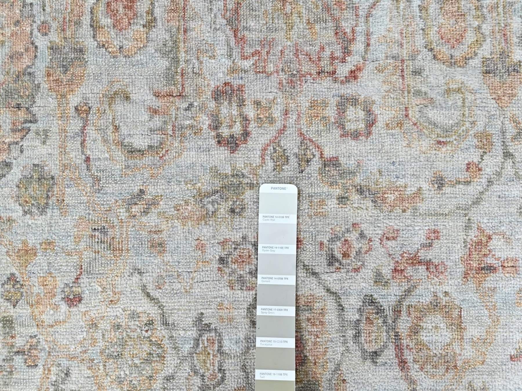 3'1"x5' Light Gray, Zero Pile, Distressed, Ziegler Mahal Design, 100% Wool, Hand Knotted, Oriental Rug HR10415 - Image 4
