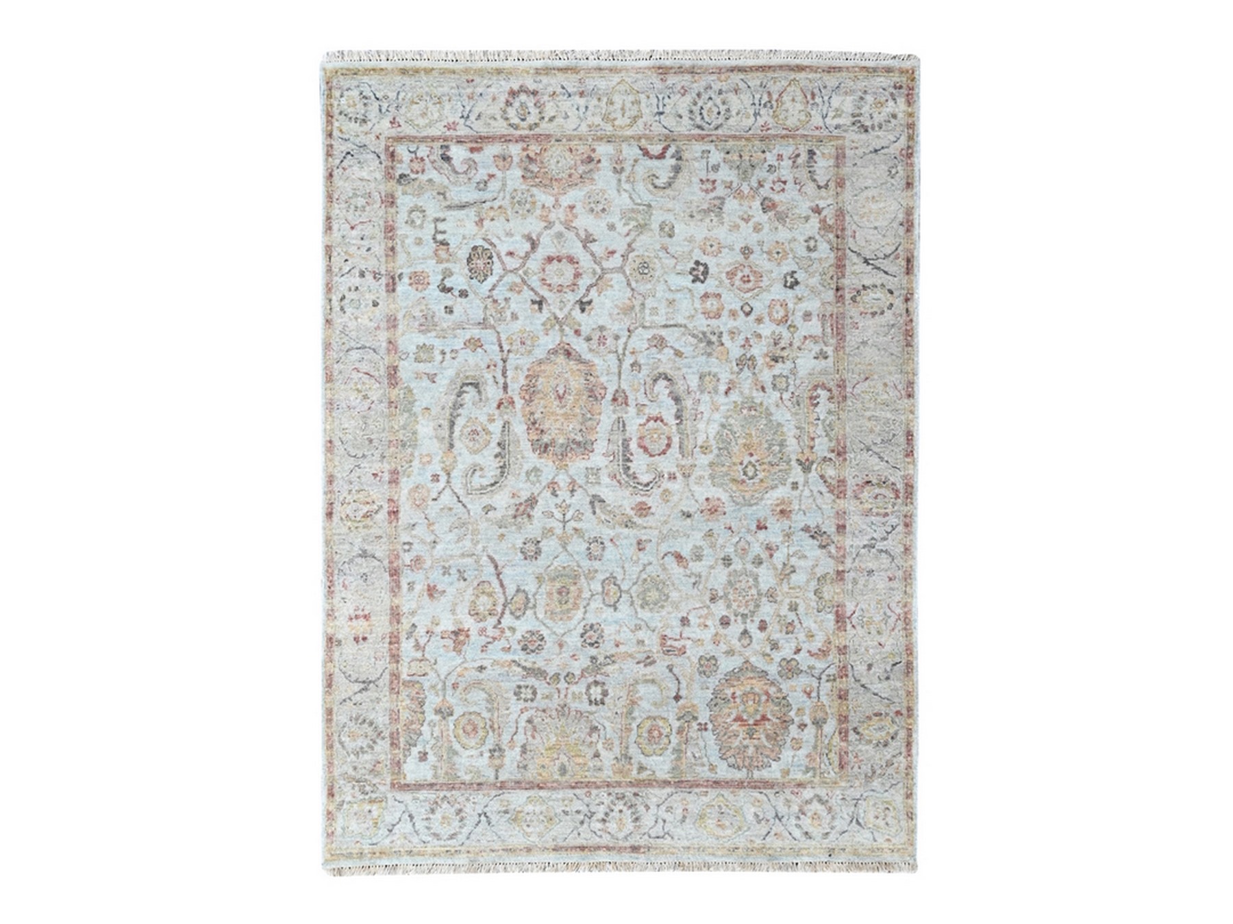 5'x7' Light Gray, Ziegler Mahal Design, Zero Pile, Distressed, Pure Wool, Hand Knotted, Oriental Rug HR10416