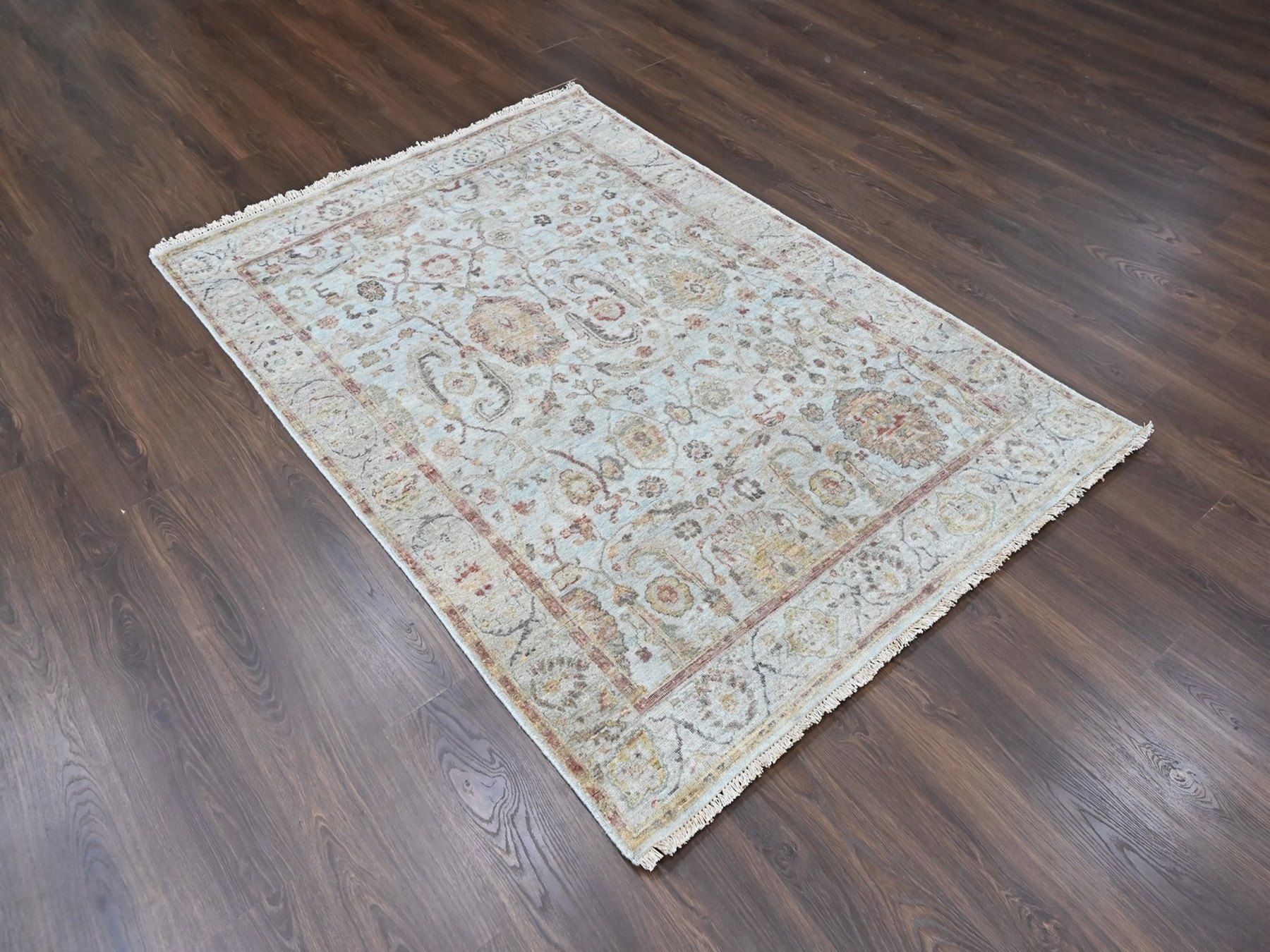 5'x7' Light Gray, Ziegler Mahal Design, Zero Pile, Distressed, Pure Wool, Hand Knotted, Oriental Rug HR10416 - Image 2