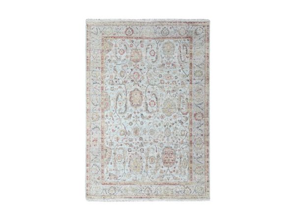 6'x8'10" Light Gray, Pure Wool, Zero Pile, Distressed, Ziegler Mahal Design, Hand Knotted, Oriental Rug HR10417