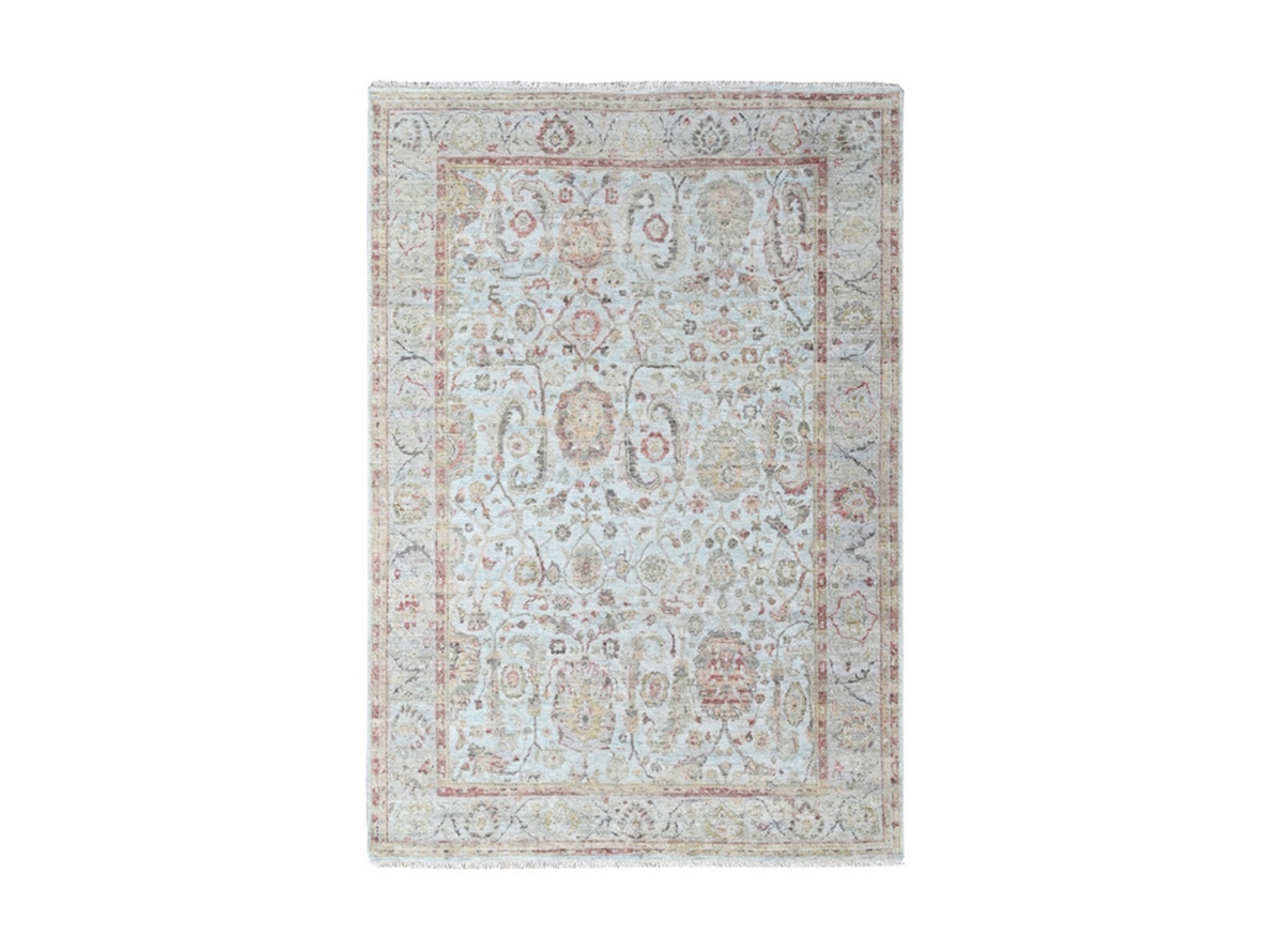 6'x8'10" Light Gray, Pure Wool, Zero Pile, Distressed, Ziegler Mahal Design, Hand Knotted, Oriental Rug HR10417