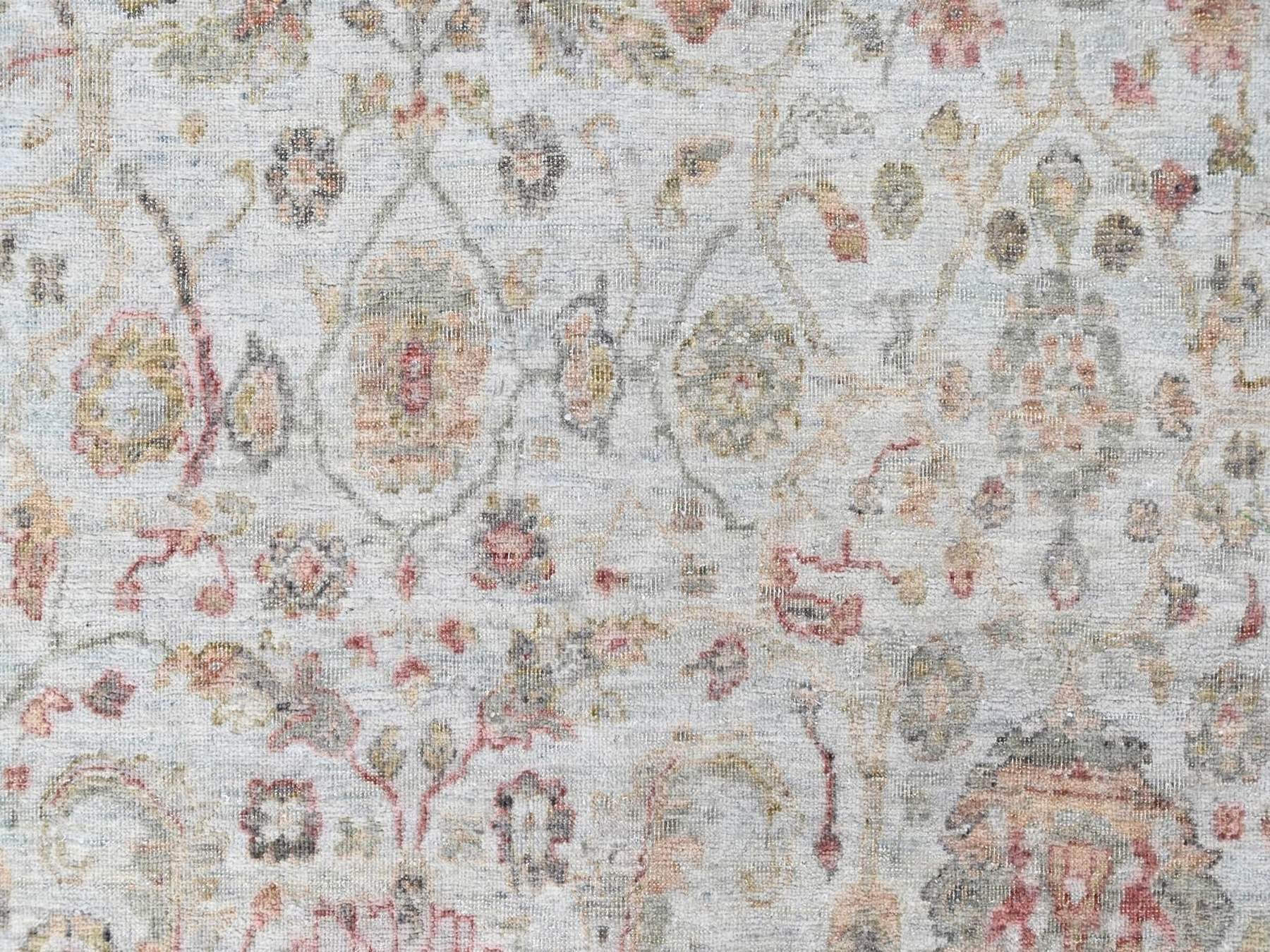 6'x8'10" Light Gray, Pure Wool, Zero Pile, Distressed, Ziegler Mahal Design, Hand Knotted, Oriental Rug HR10417 - Image 5