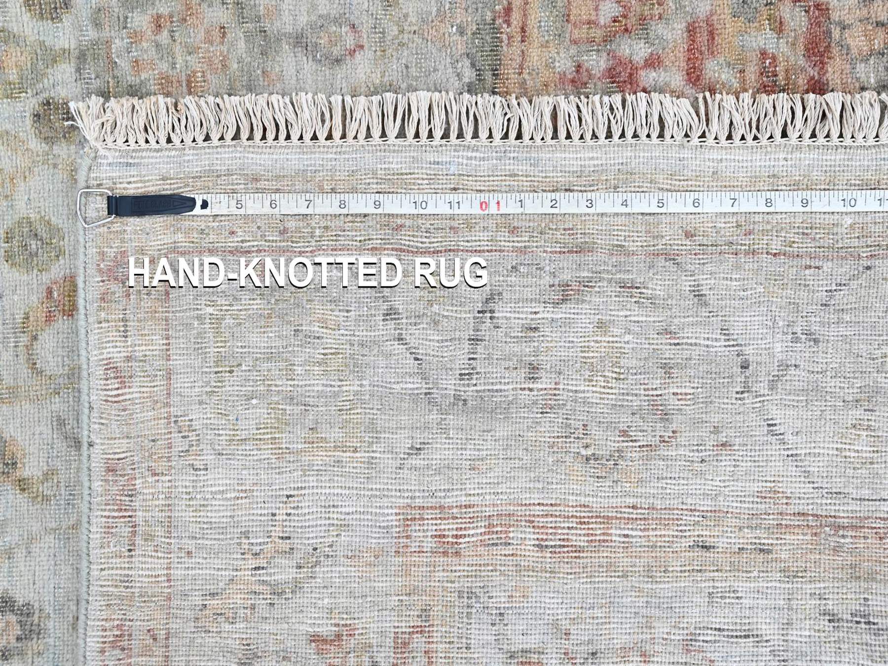 6'x8'10" Light Gray, Pure Wool, Zero Pile, Distressed, Ziegler Mahal Design, Hand Knotted, Oriental Rug HR10417 - Image 8