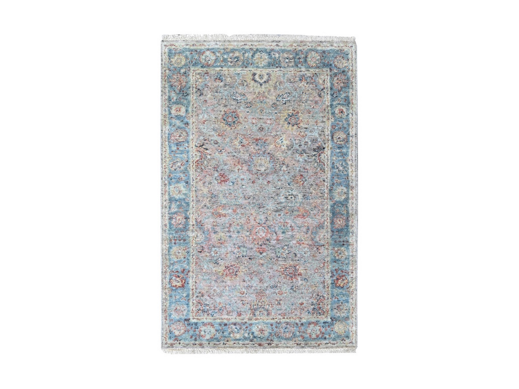 3'x4'10" Whisper Pink, Ziegler Mahal Design, Zero Pile, Distressed, Pure Wool, Hand Knotted, Oriental Rug HR10418